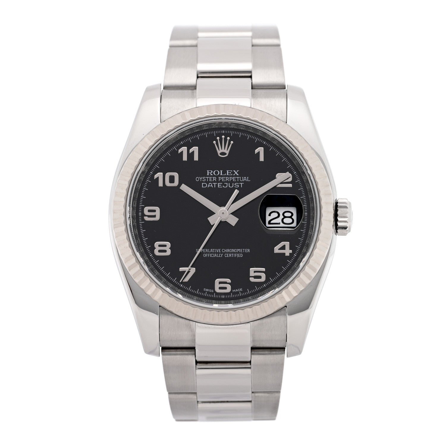 Stainless Steel 18K White Gold 36mm Oyster Perpetual Datejust Watch Black 116234