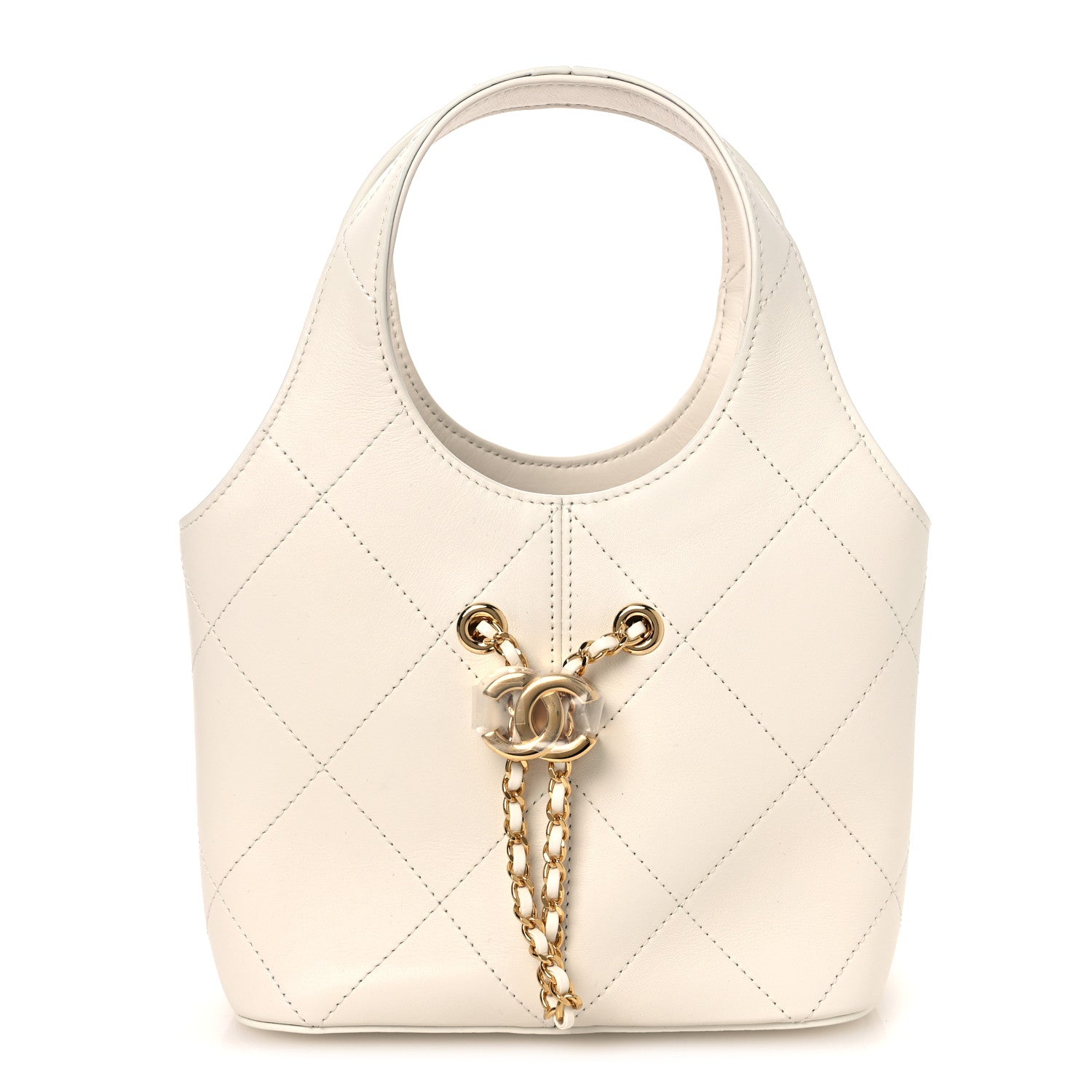 Calfskin Quilted Small Shopping Bag White