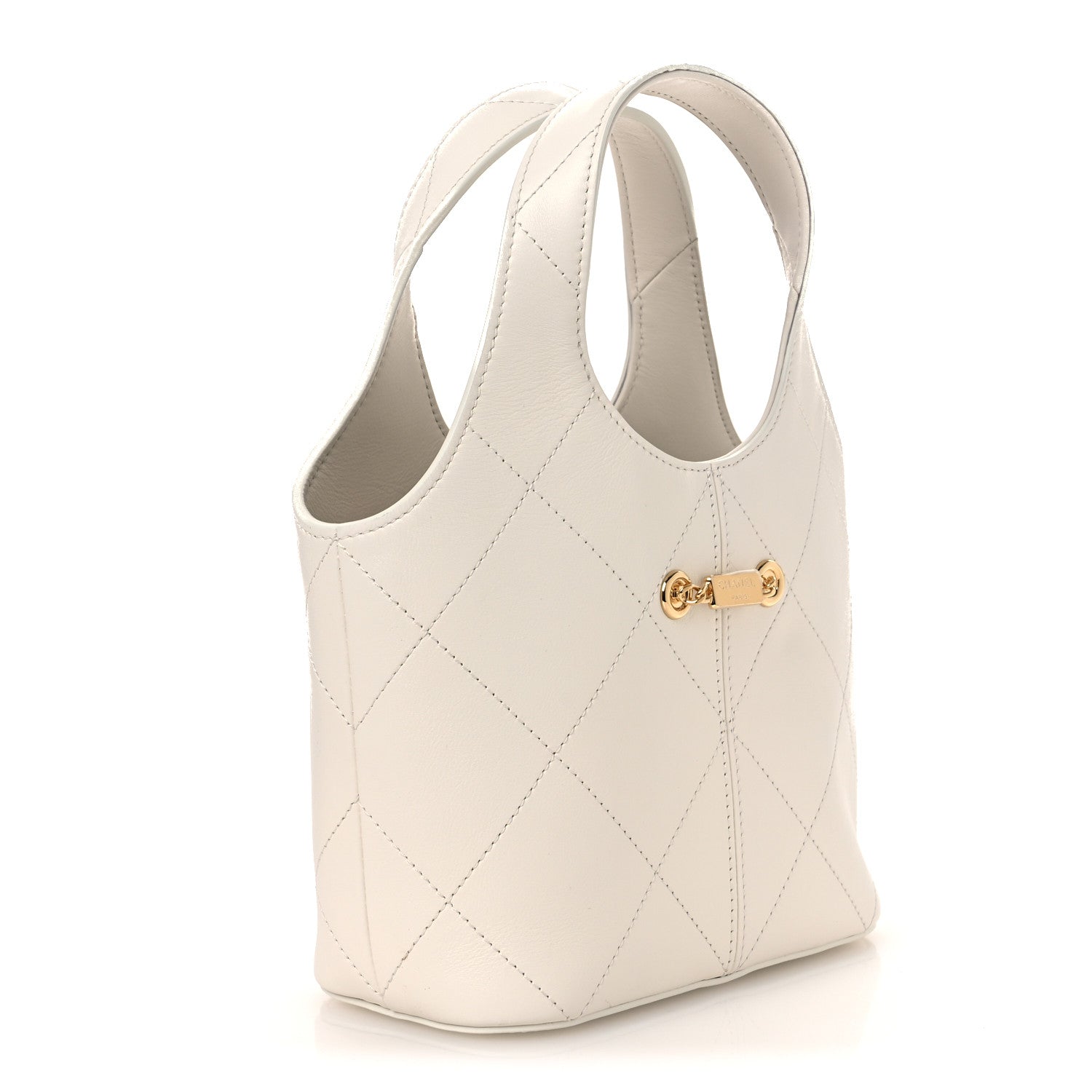 Calfskin Quilted Small Shopping Bag White — view 3