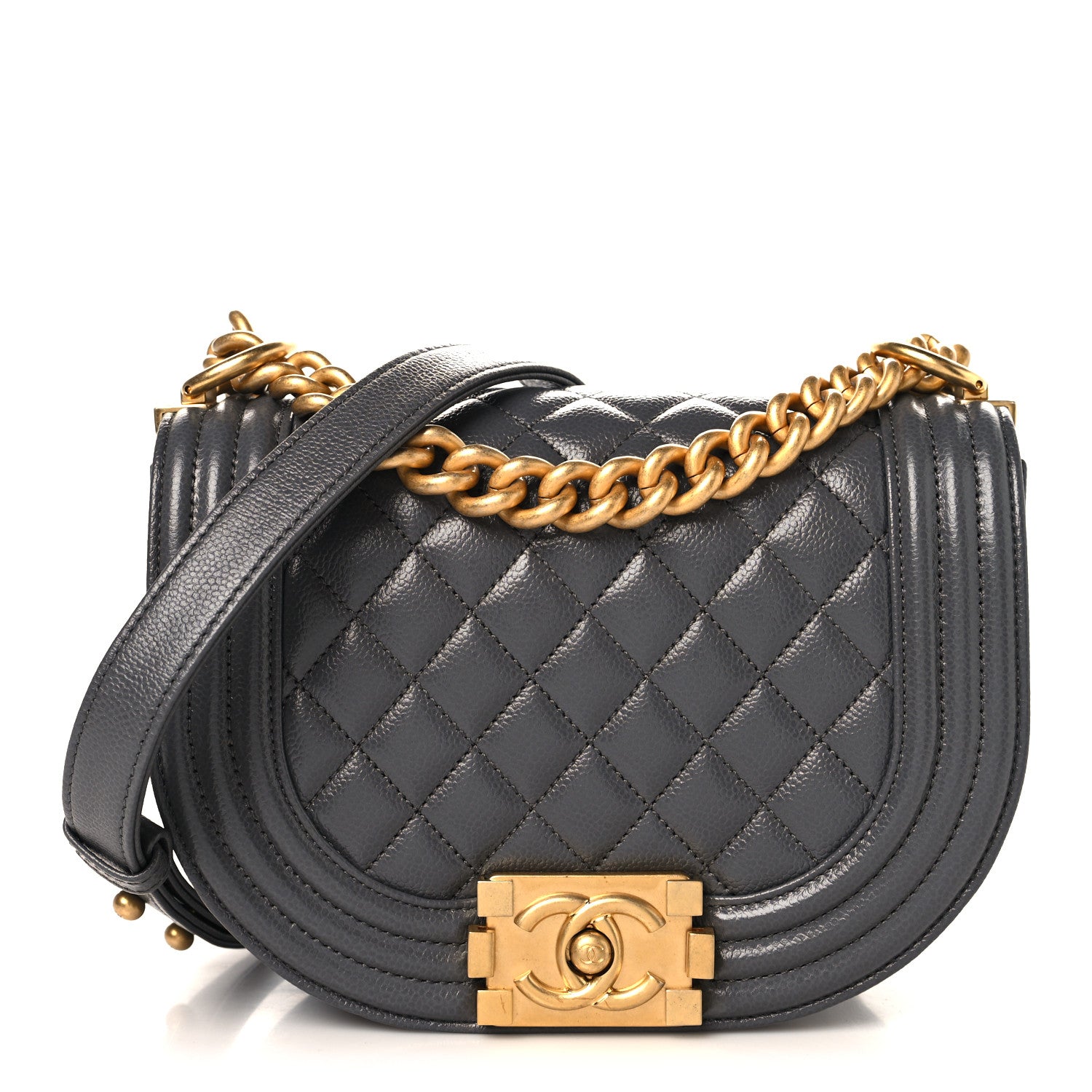 Caviar Quilted Small Boy Messenger Bag Dark Grey