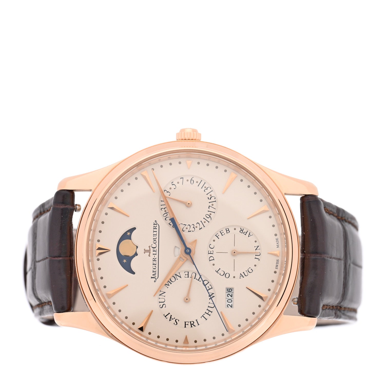 18K Pink Gold Alligator 39mm Master Ultra Thin Perpetual Calendar Automatic Watch Beige Q1303520 — view 2