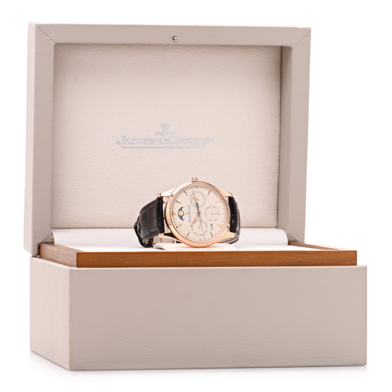 18K Pink Gold Alligator 39mm Master Ultra Thin Perpetual Calendar Automatic Watch Beige Q1303520 — view 5