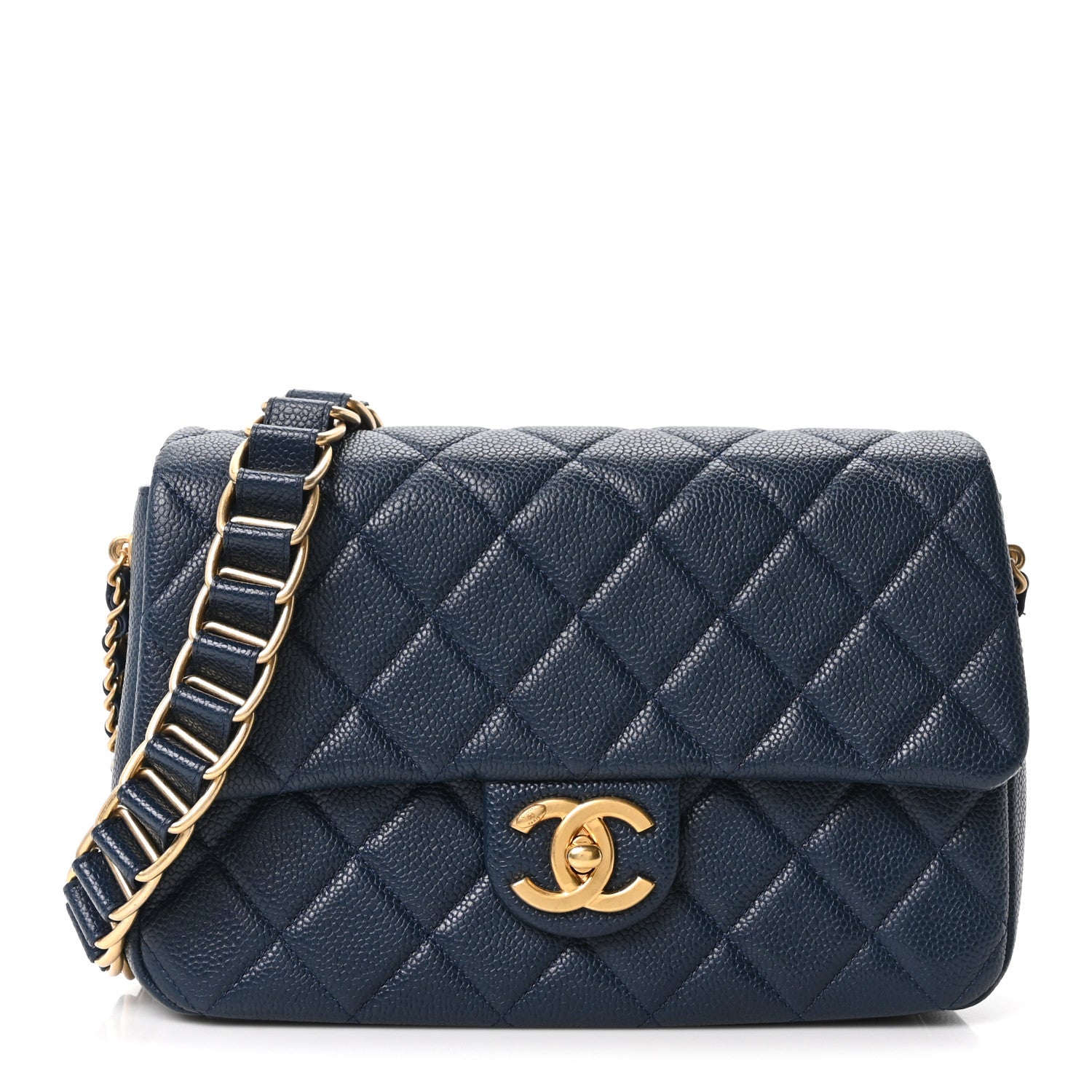 Caviar Quilted Chain Soul Flap Navy Blue