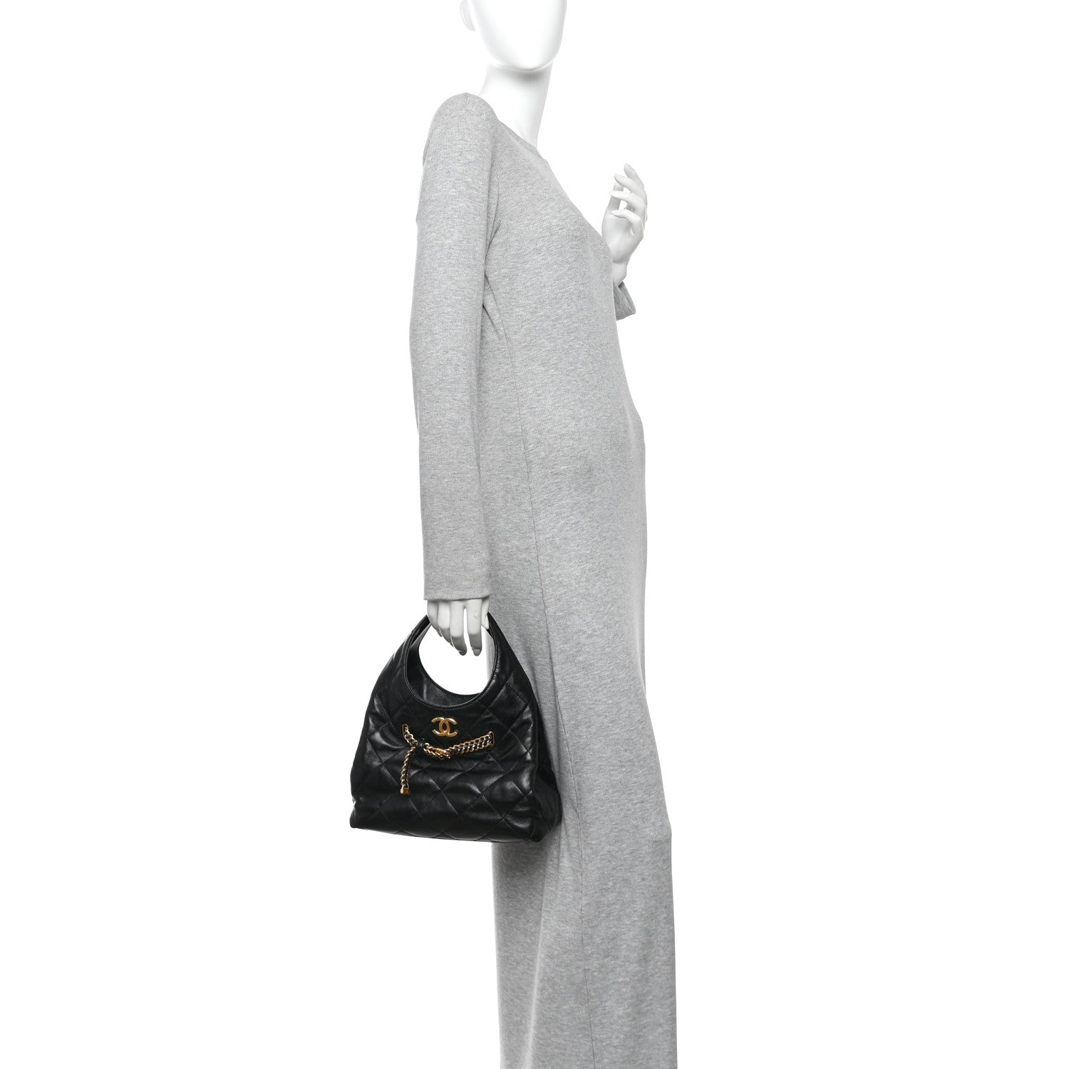 Shiny Lambskin Quilted CC Belt Shopping Bag Black — view 2
