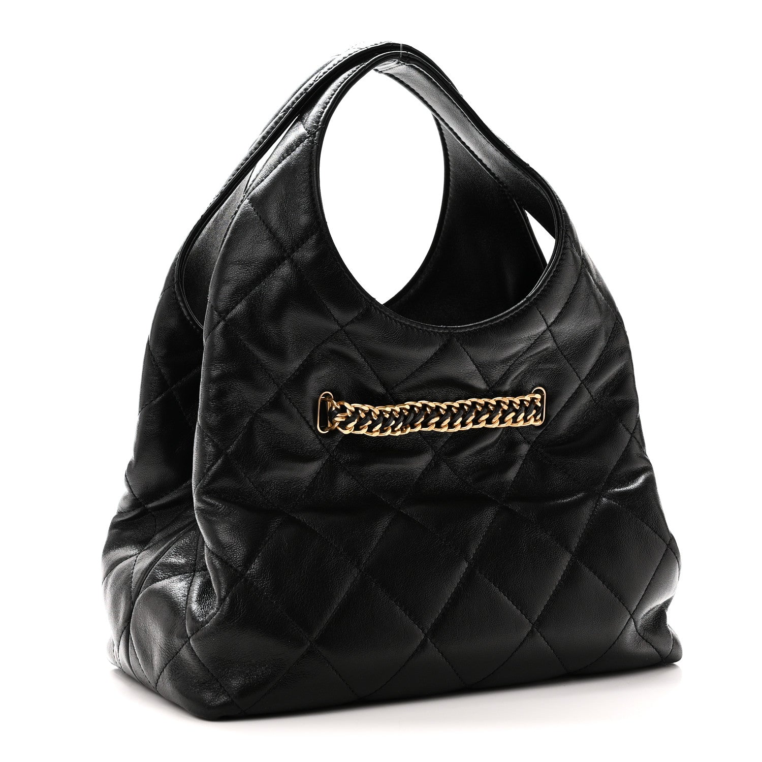Shiny Lambskin Quilted CC Belt Shopping Bag Black — view 3