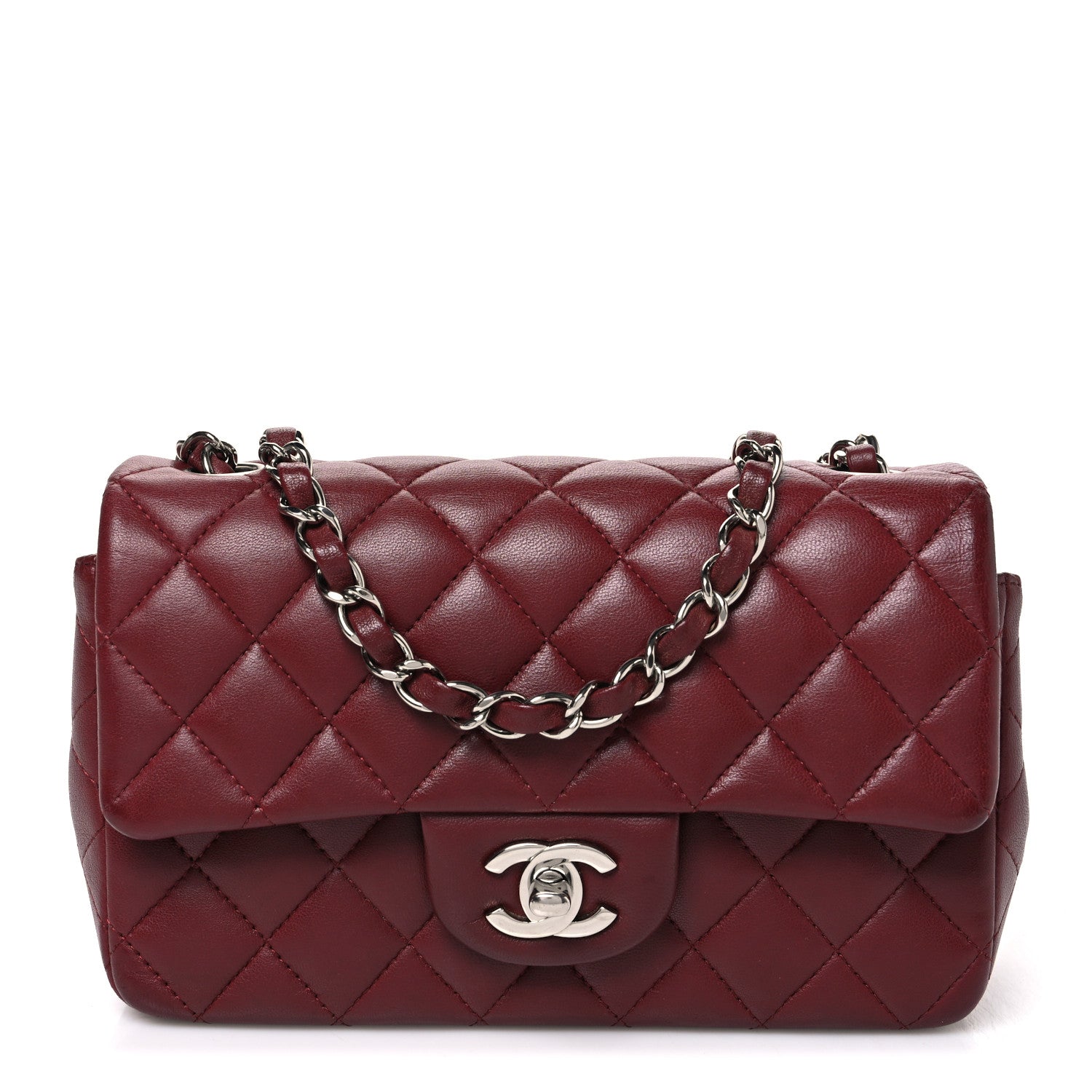 Lambskin Quilted Mini Rectangular Flap Burgundy