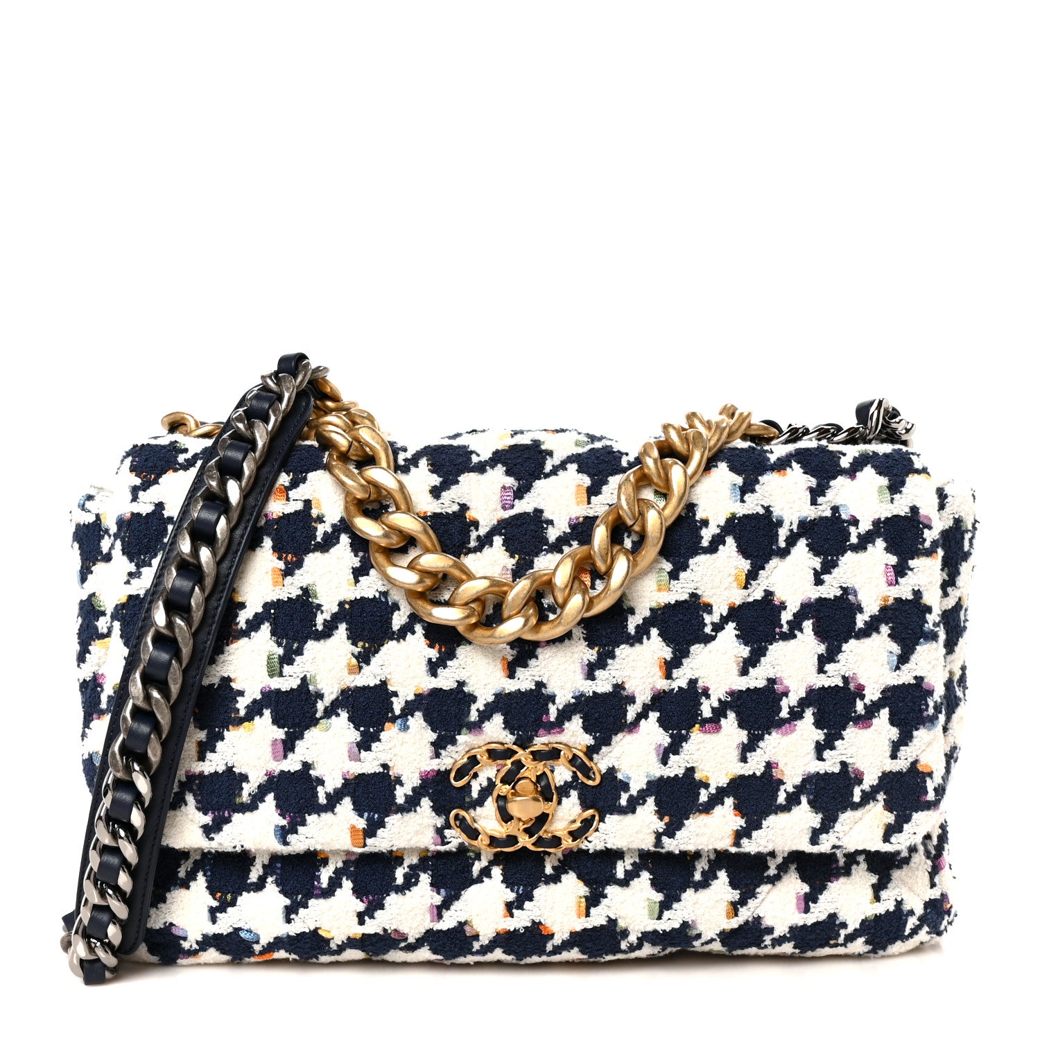 Tweed Quilted Large Chanel 19 Flap Ecru Navy Blue Multicolor
