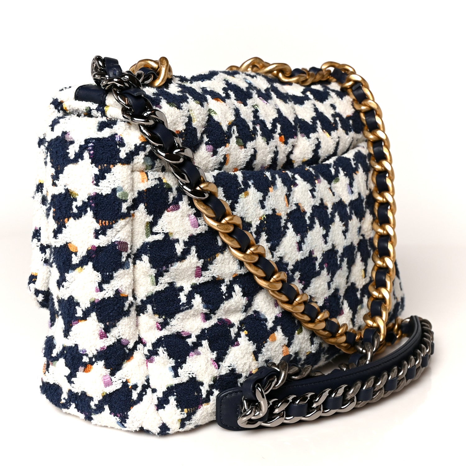 Tweed Quilted Large Chanel 19 Flap Ecru Navy Blue Multicolor — view 2