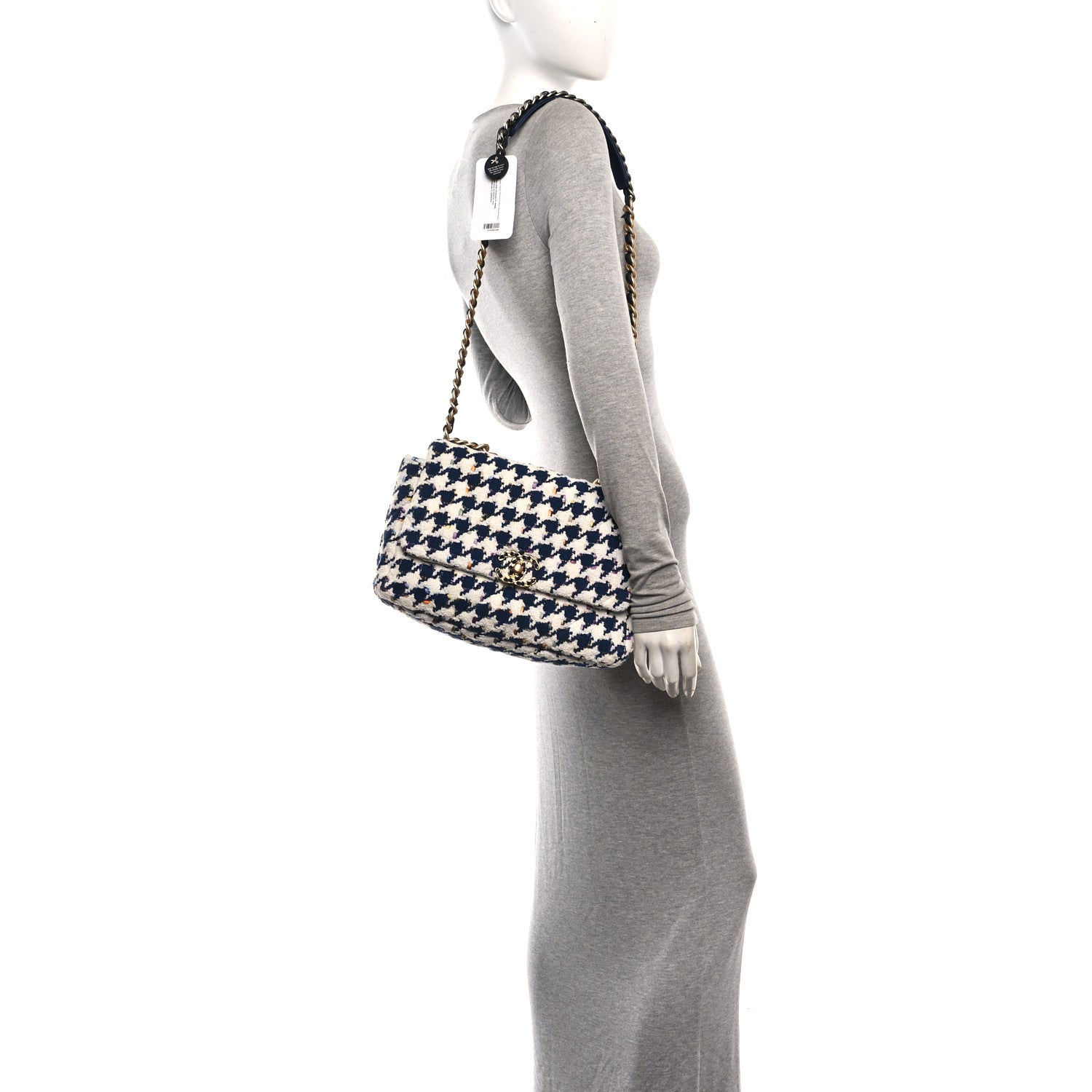 Tweed Quilted Large Chanel 19 Flap Ecru Navy Blue Multicolor — view 3