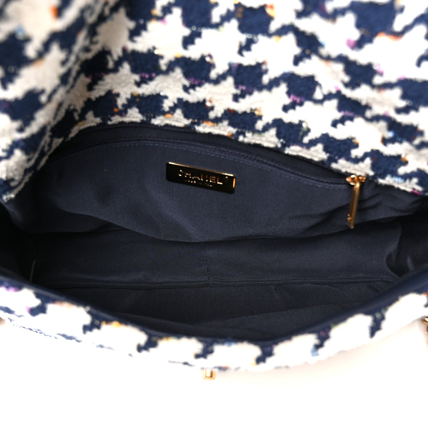 Tweed Quilted Large Chanel 19 Flap Ecru Navy Blue Multicolor — view 5