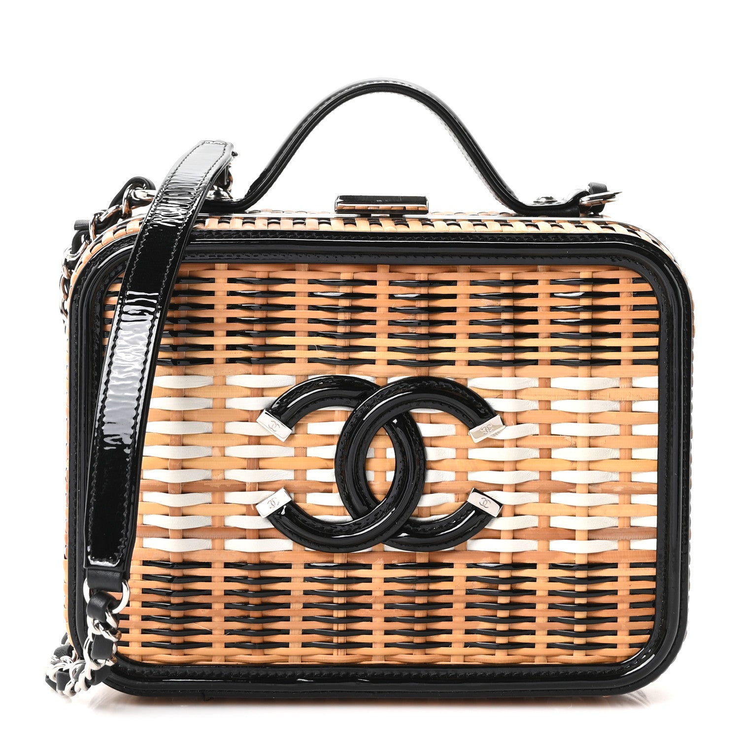 Raffia Patent Medium CC Filigree Vanity Case Black