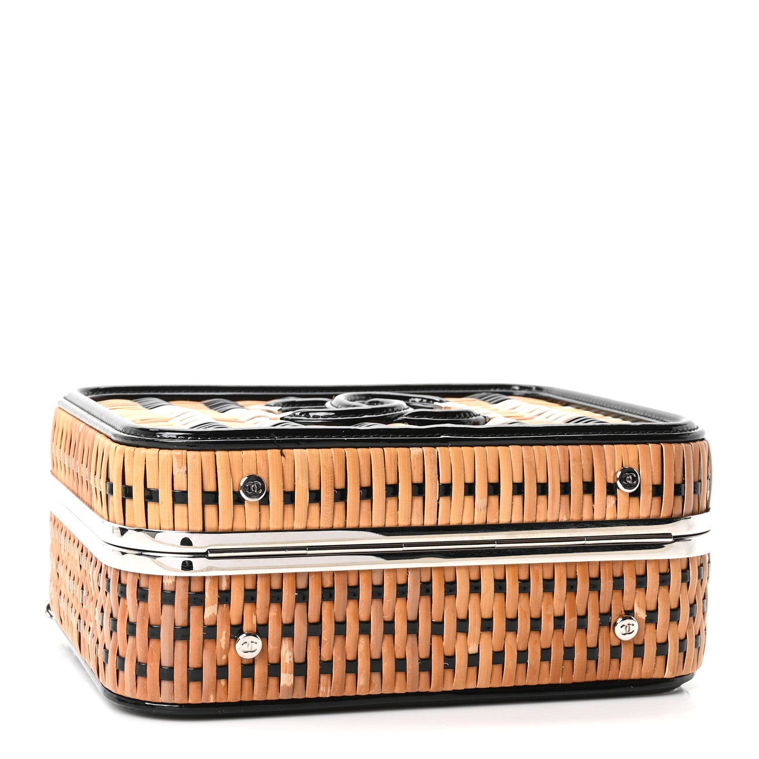 Raffia Patent Medium CC Filigree Vanity Case Black — view 4