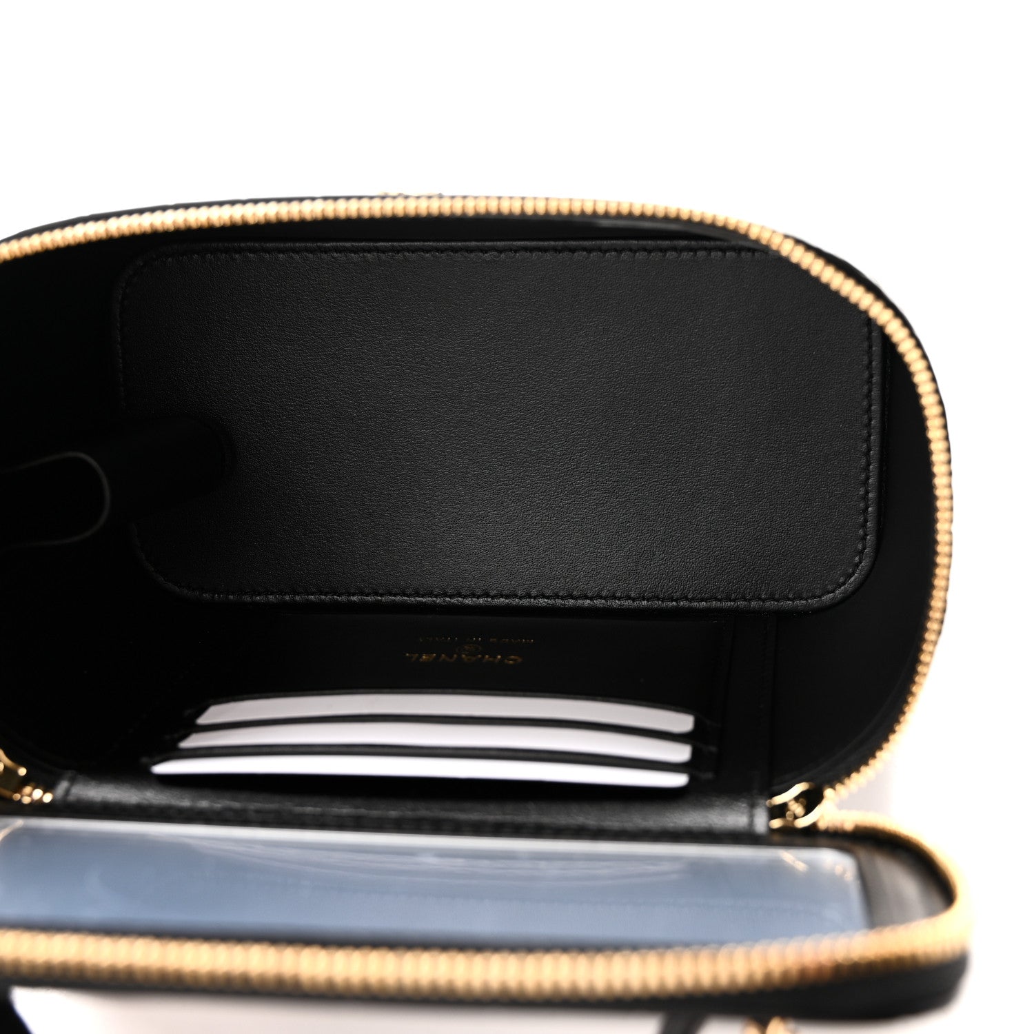 Calfskin Crocodile Embossed Crococo Small Top Handle Vanity Case With Chain Black — view 5