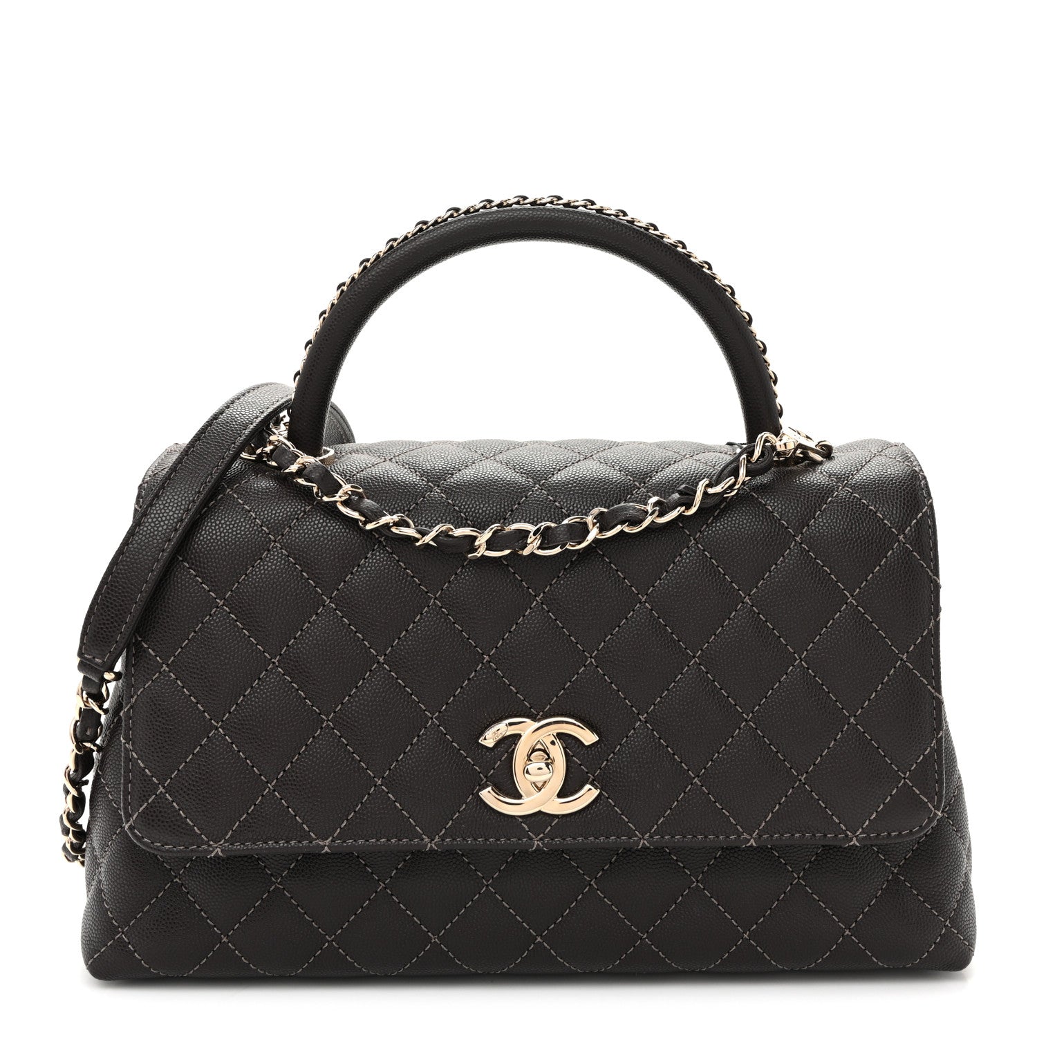 Caviar Quilted Small Coco Handle Flap Dark Brown Dark Brown — view 1