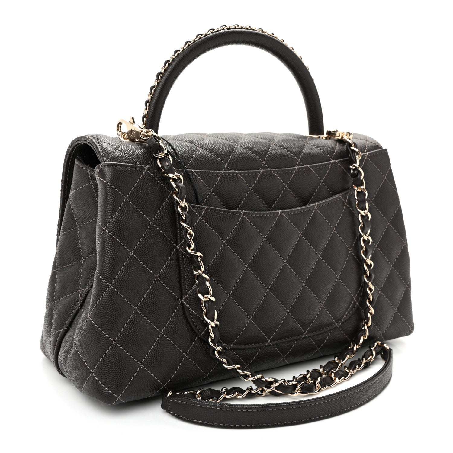 Caviar Quilted Small Coco Handle Flap Dark Brown Dark Brown — view 3