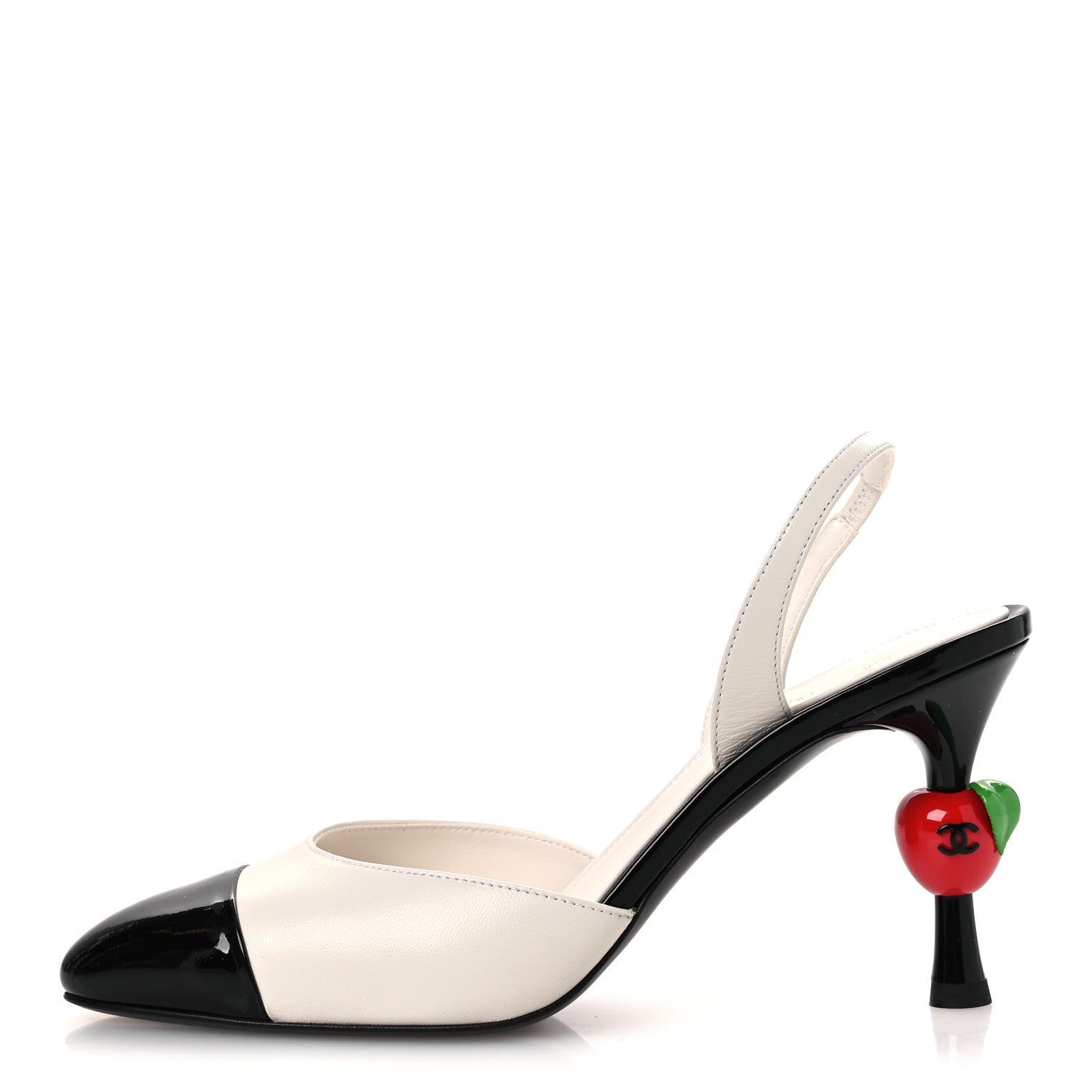 Lambskin Patent Cap Toe CC Apple Slingback Pumps 38 Gold Black
