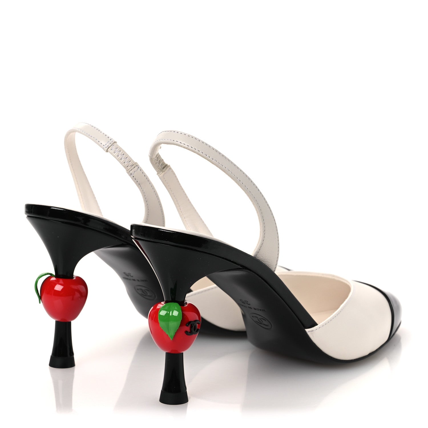 Lambskin Patent Cap Toe CC Apple Slingback Pumps 38 Gold Black — view 5