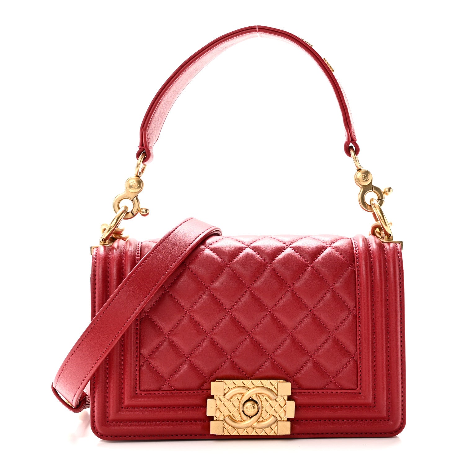 Calfskin Quilted Small Boy Logo Top Handle Flap Red