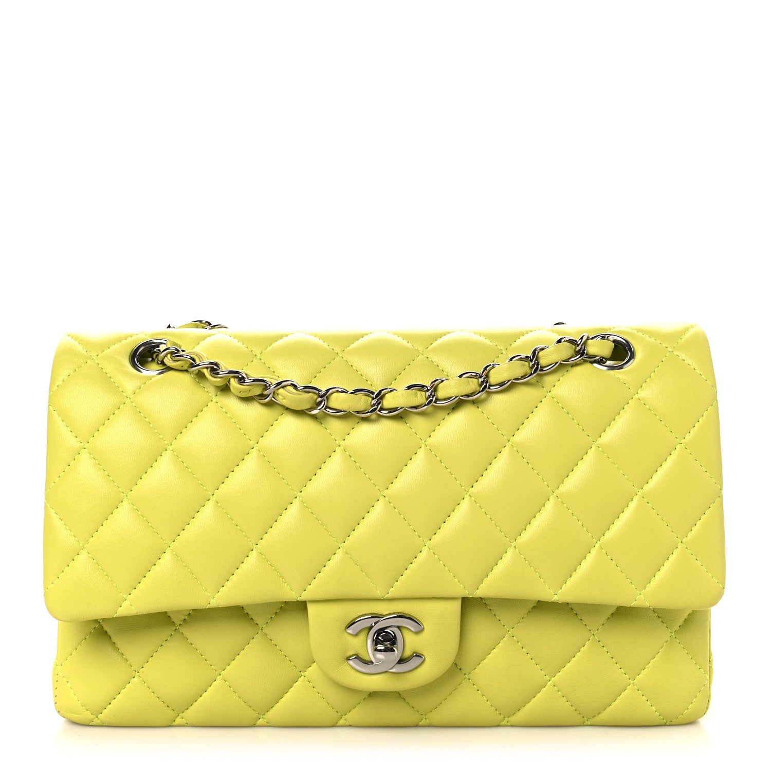 Lambskin Quilted Medium Double Flap Yellow