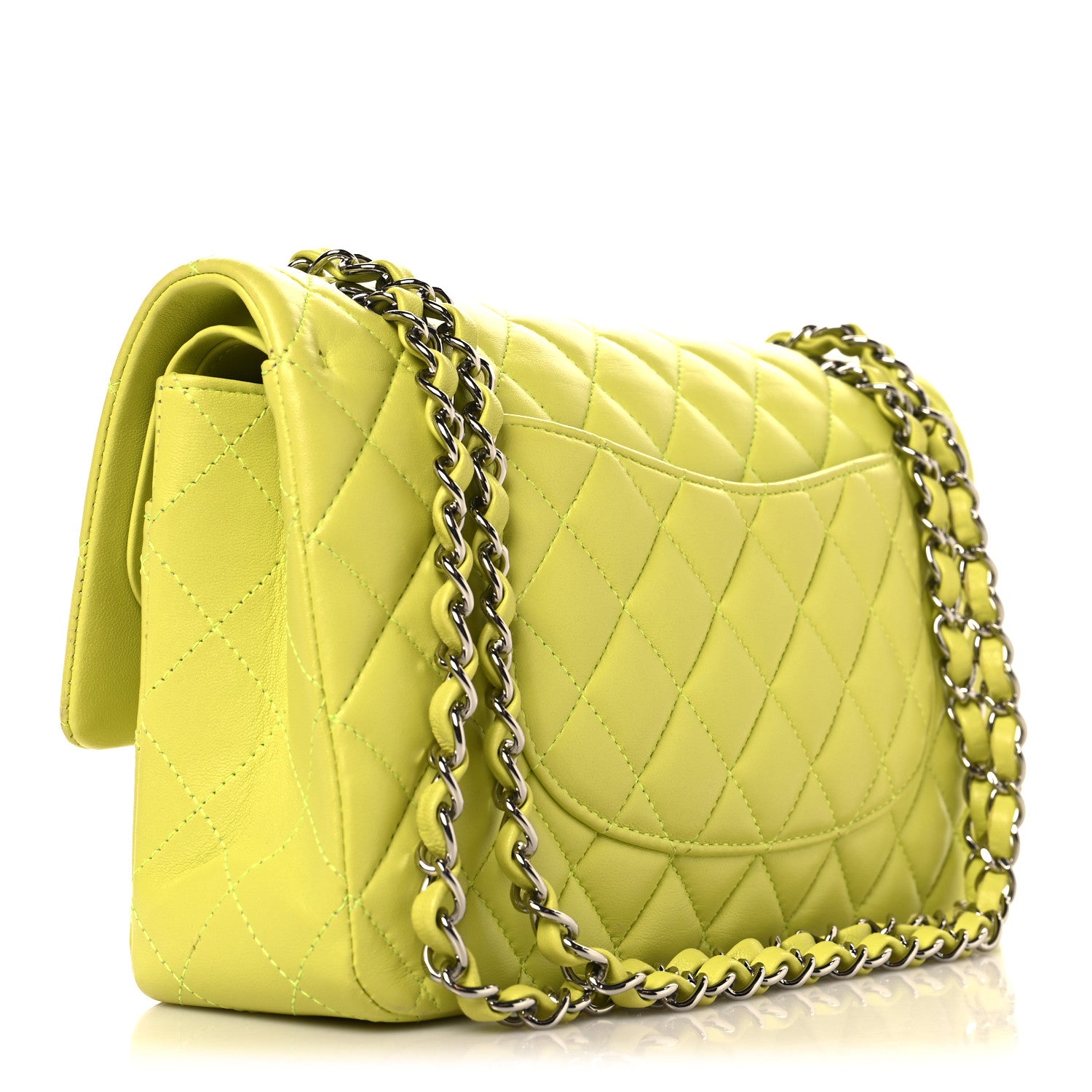 Lambskin Quilted Medium Double Flap Yellow — view 3