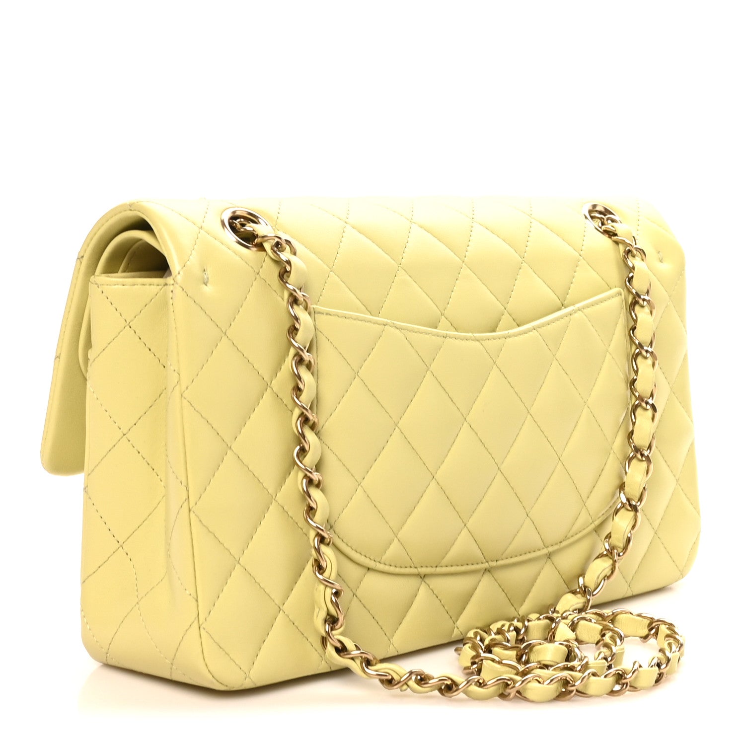 Lambskin Quilted Medium Double Flap Yellow — view 3