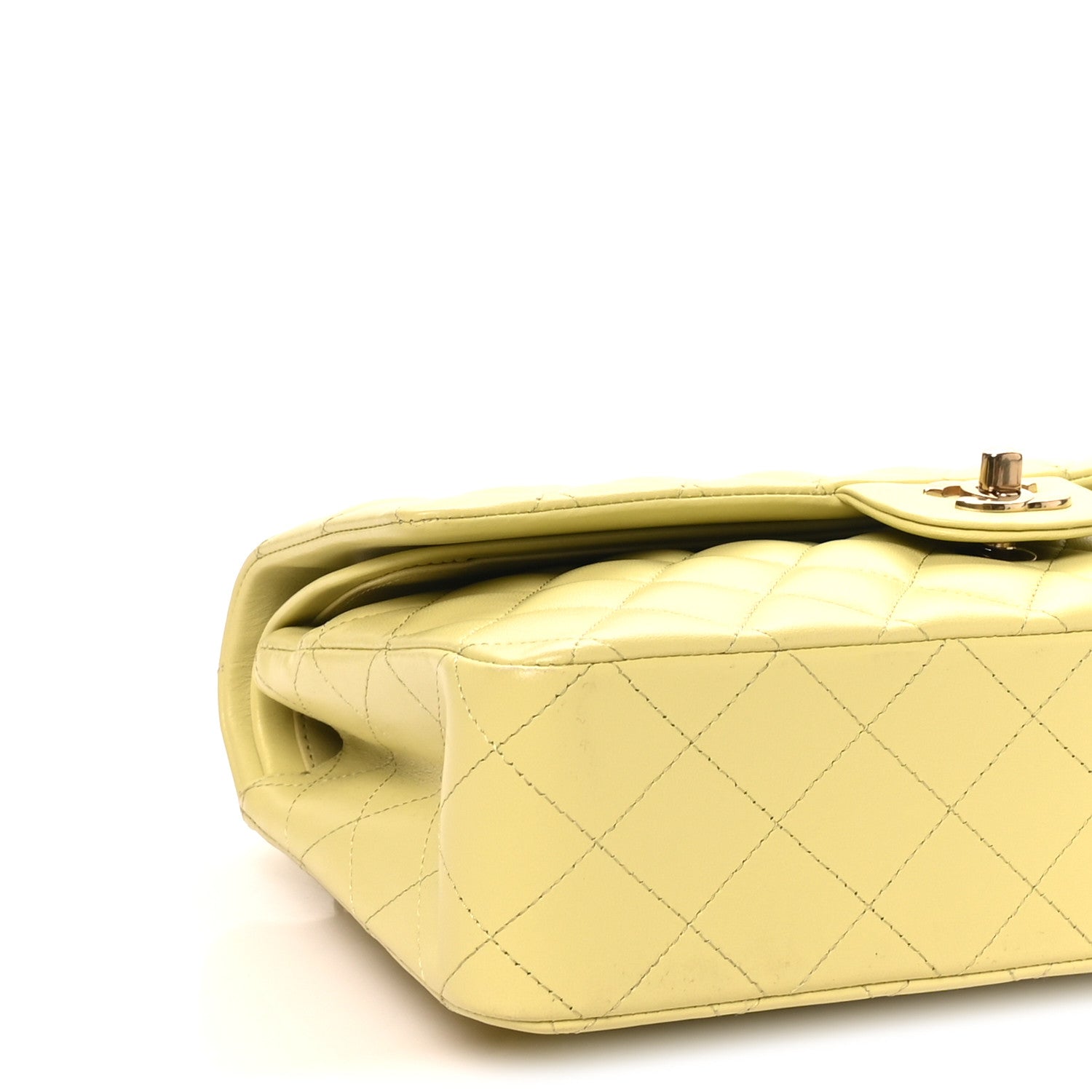 Lambskin Quilted Medium Double Flap Yellow — view 4