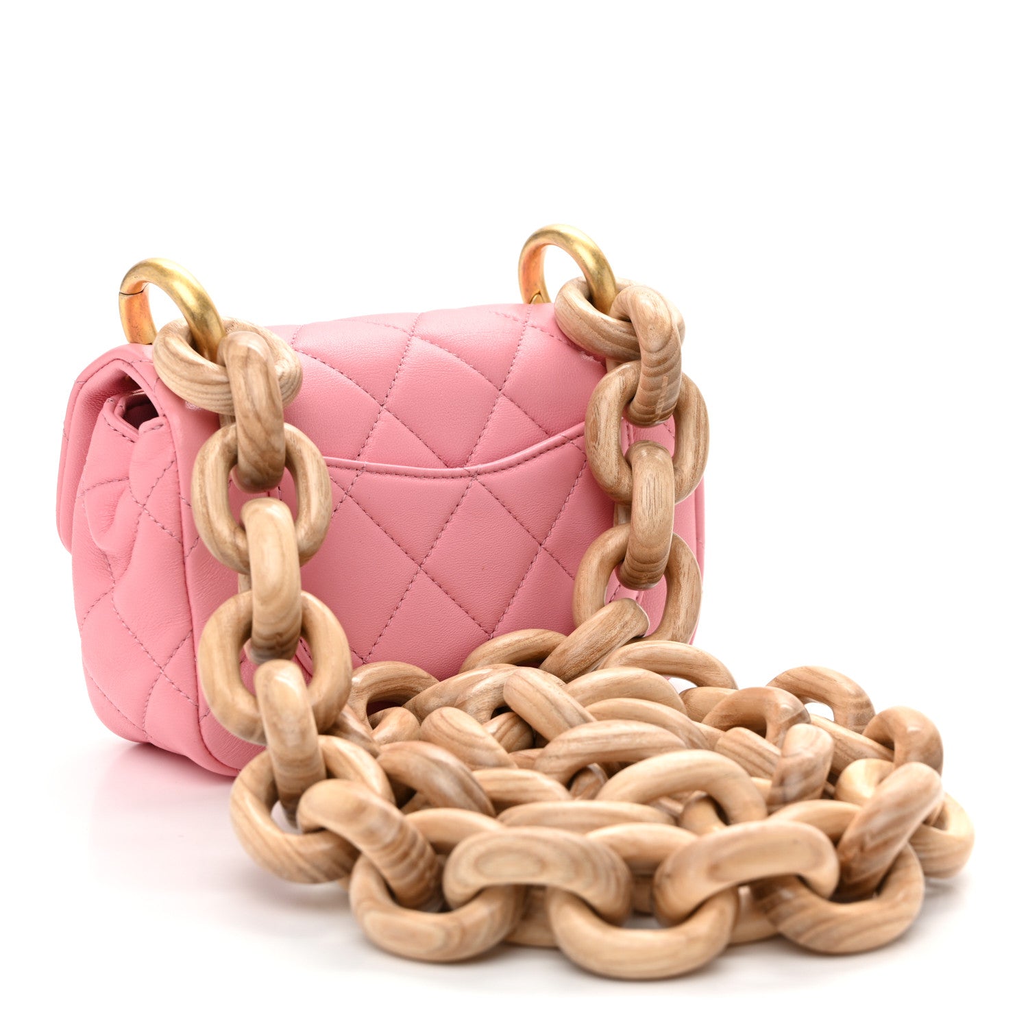 Lambskin Wenge Quilted Mini Fashion Wood Square Flap Pink — view 3