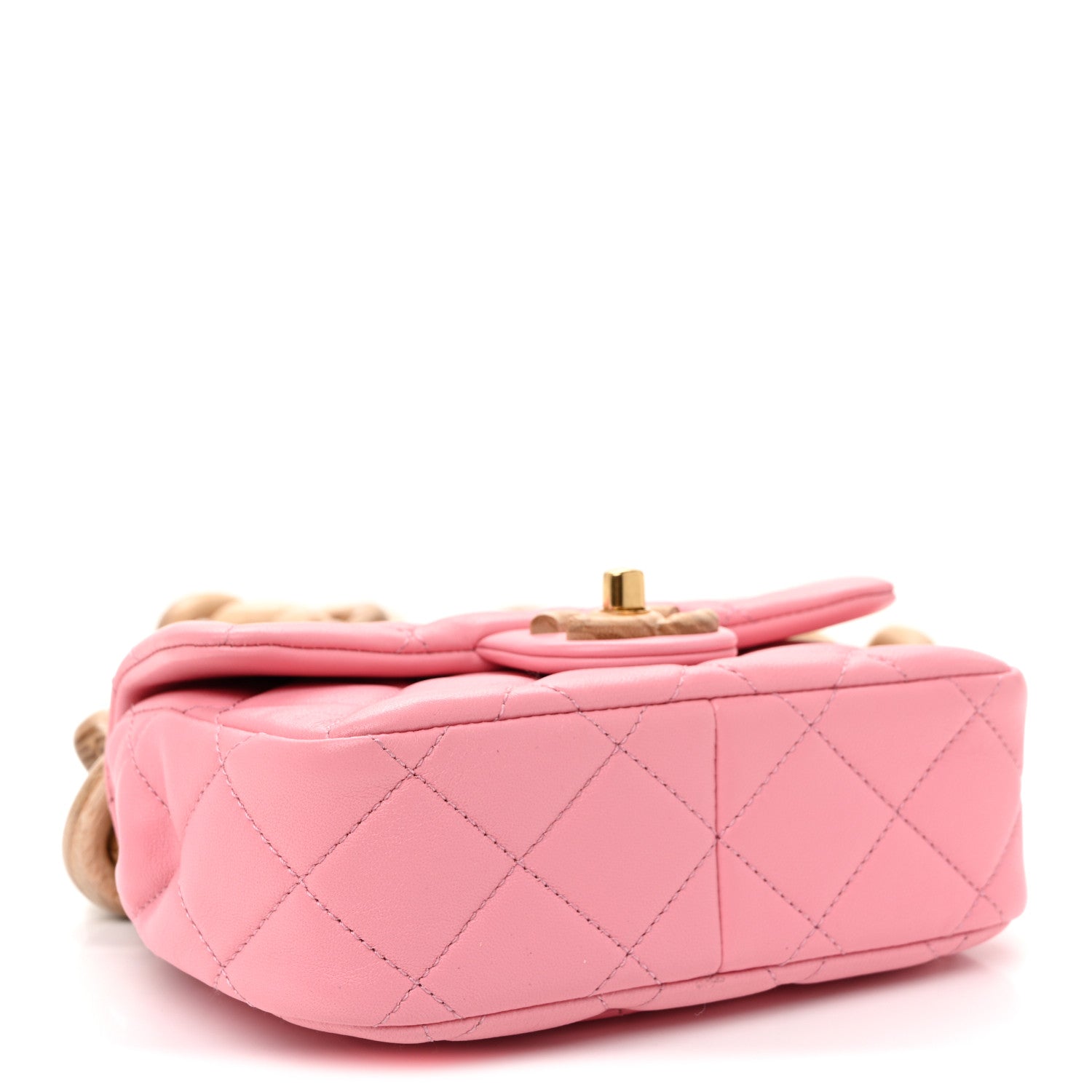 Lambskin Wenge Quilted Mini Fashion Wood Square Flap Pink — view 4
