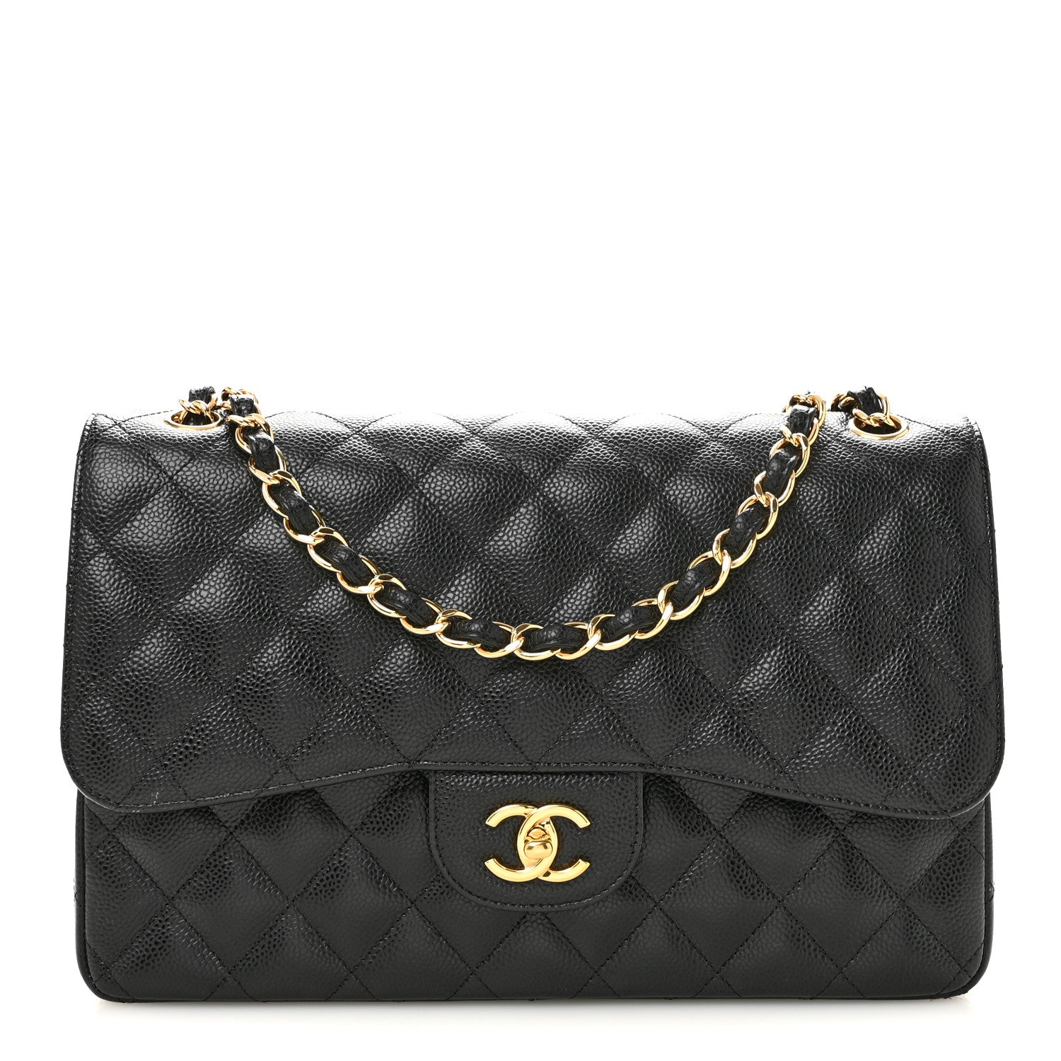 Caviar Quilted Jumbo Double Flap Black