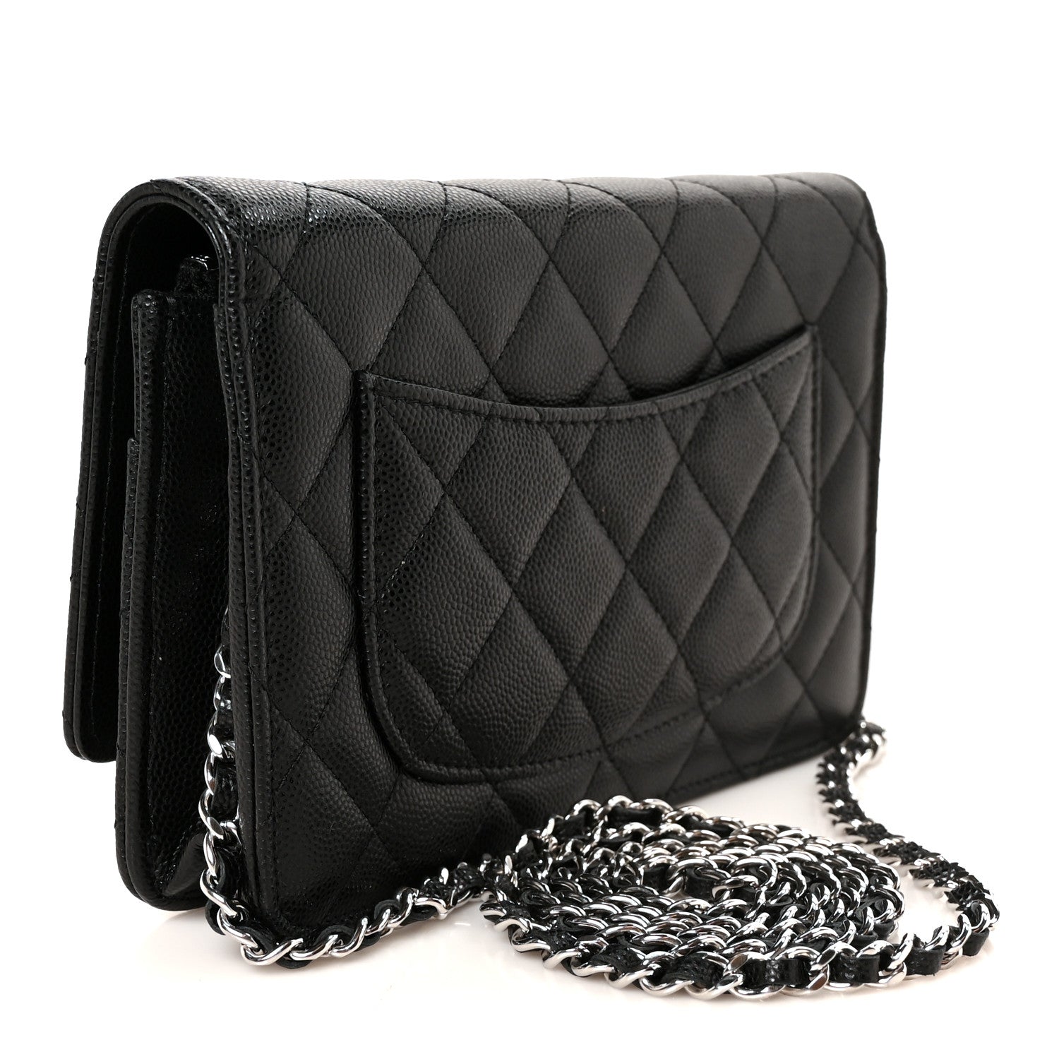 Caviar Quilted Chanel 19 Wallet On Chain WOC Black White — view 3