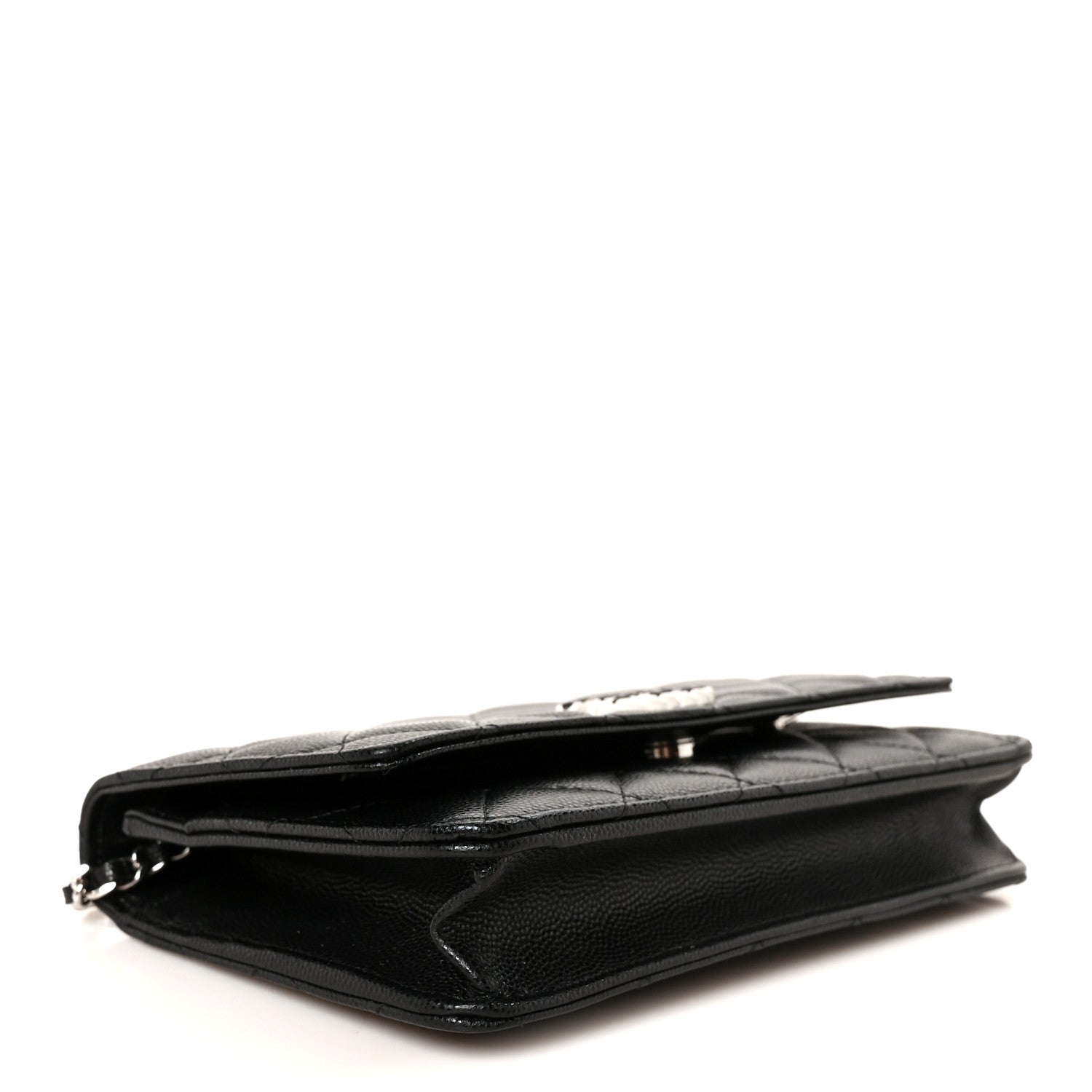 Caviar Quilted Chanel 19 Wallet On Chain WOC Black White — view 4