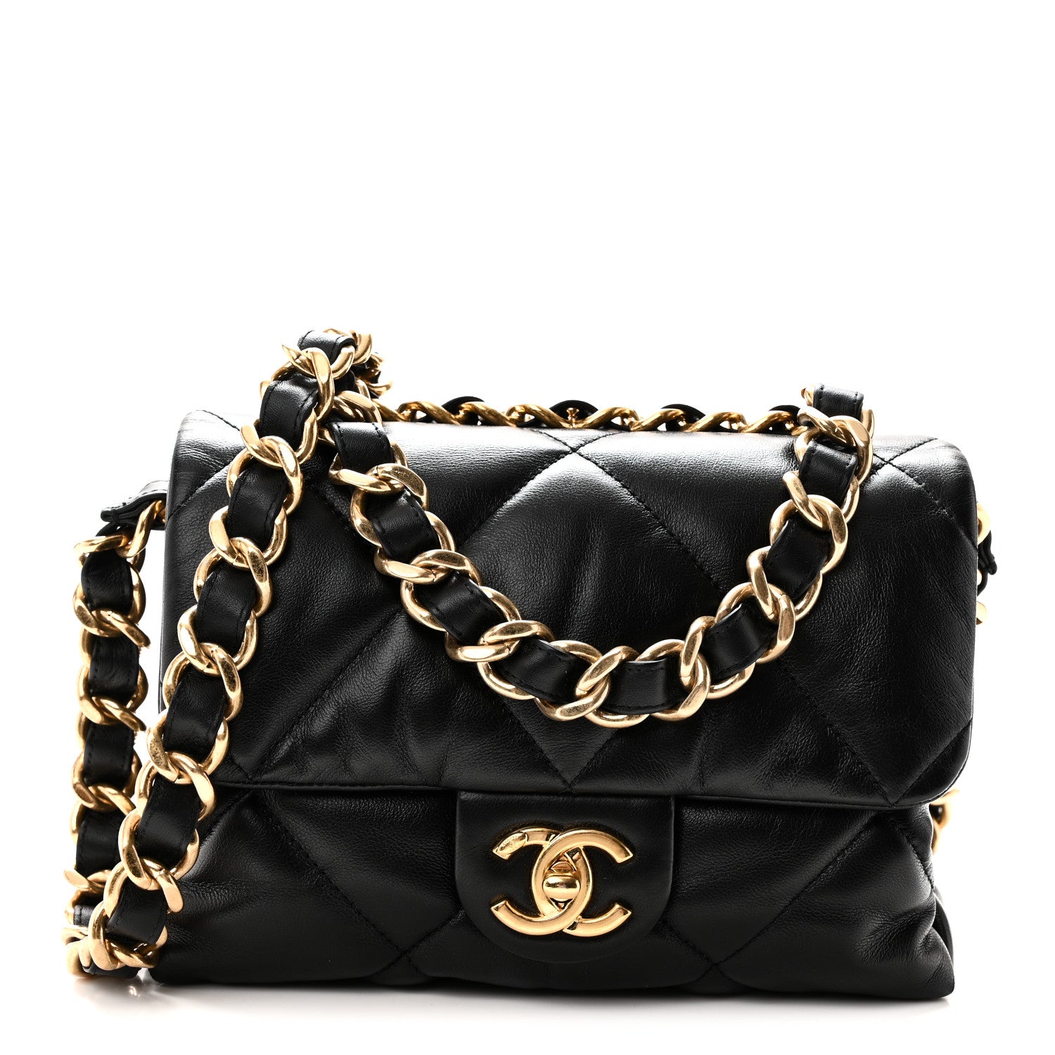 Lambskin Quilted Small Chain Top Handle Flap Black
