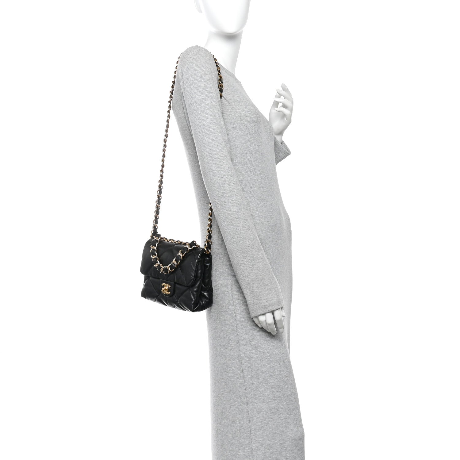Lambskin Quilted Small Chain Top Handle Flap Black — view 2