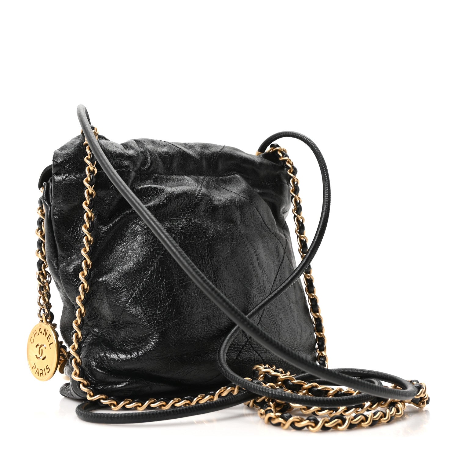 Shiny Crumpled Calfskin Quilted Pearl Mini Chanel 22 Black — view 3