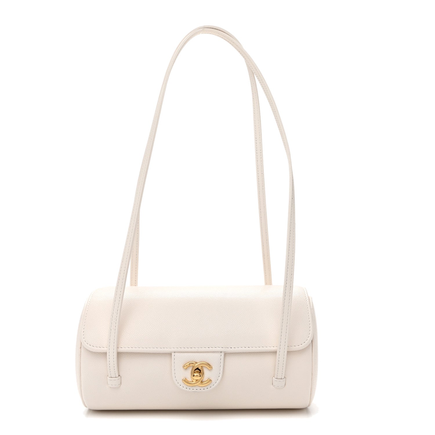 Shiny Caviar Preppy Coco Small Bowling Bag White
