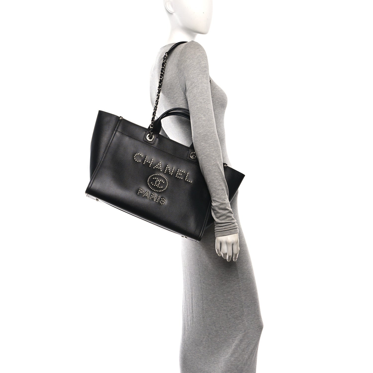 Caviar Medium Studded Deauville Tote Black — view 2