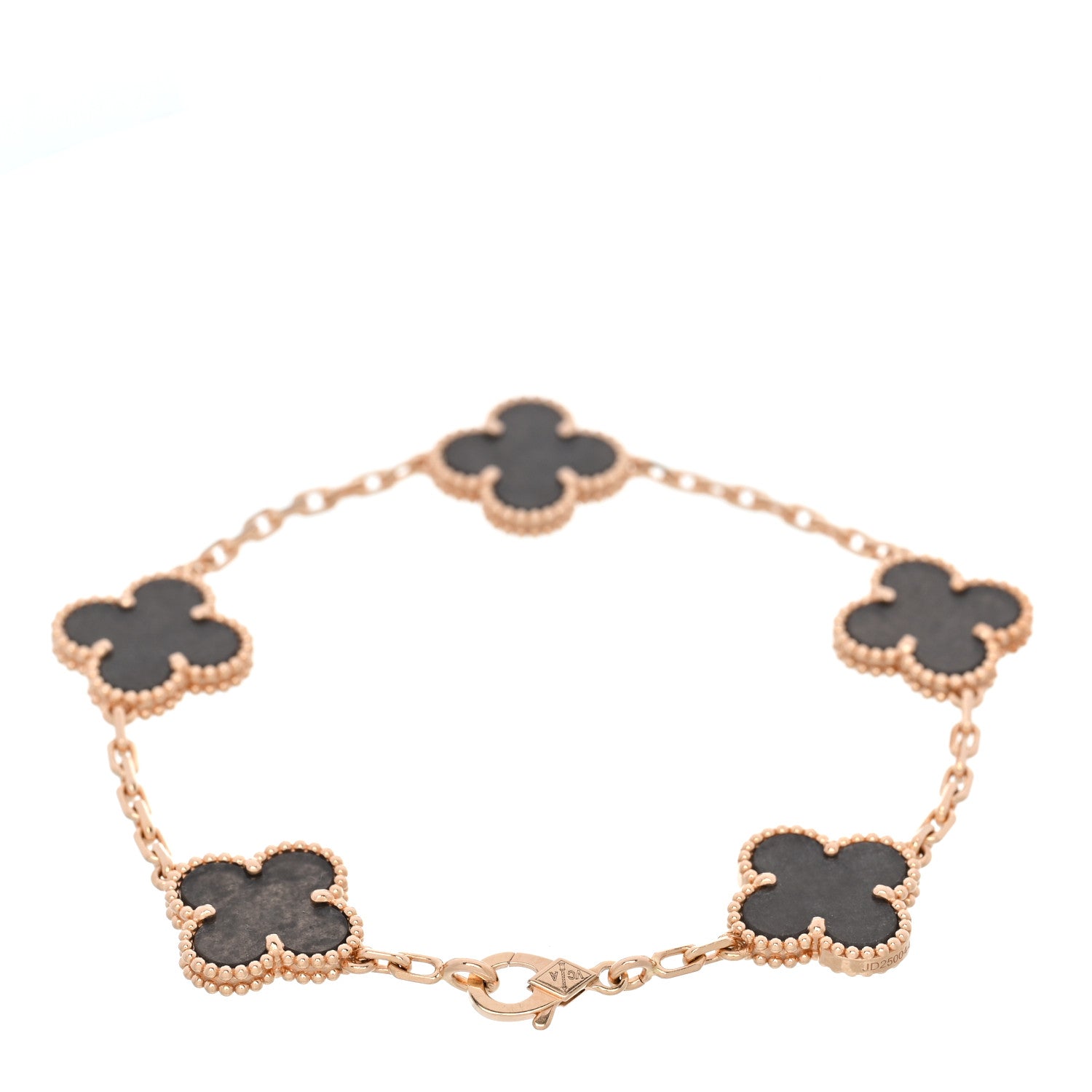 18K Rose Gold Silver Obsidian 5 Motifs Vintage Alhambra Bracelet — view 2