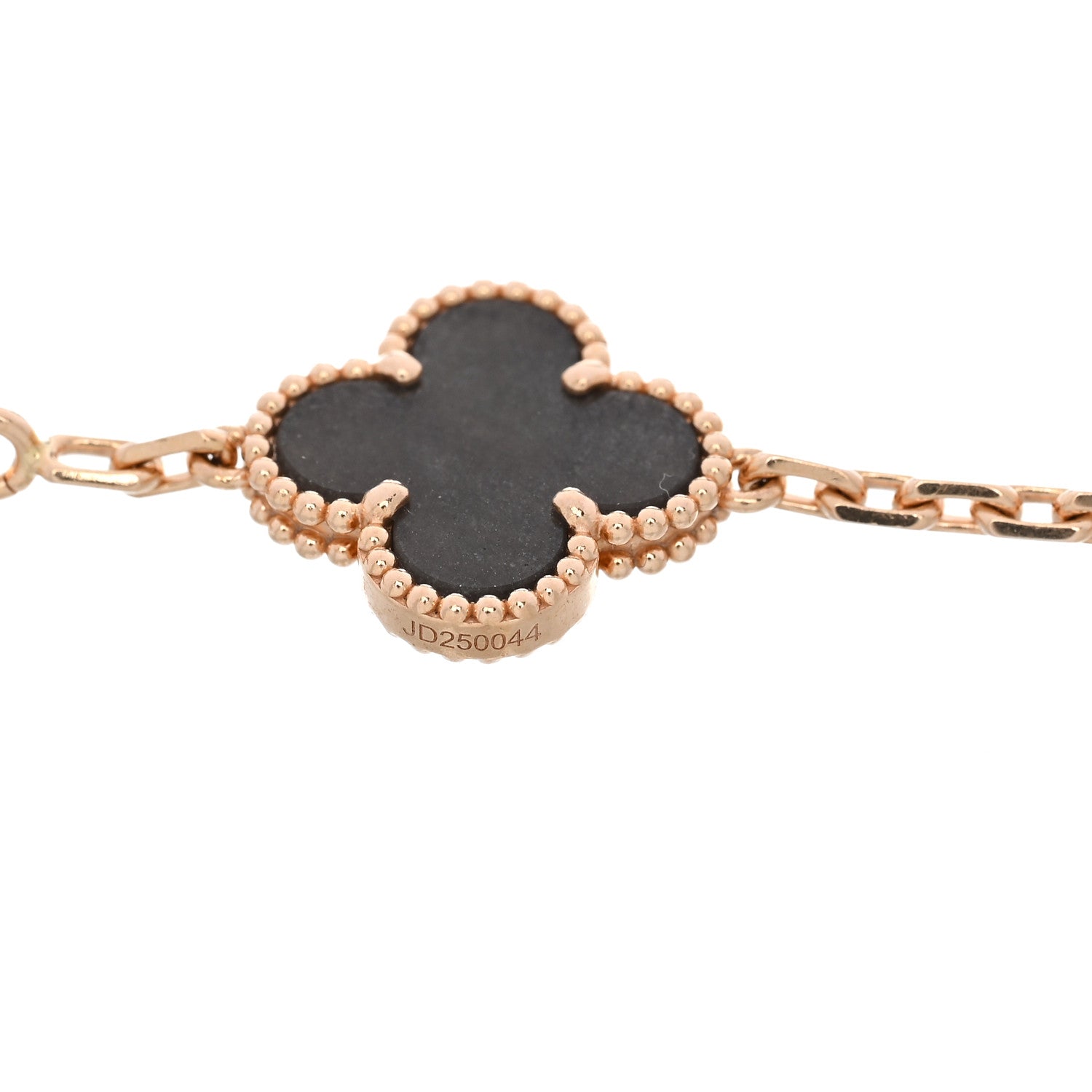 18K Rose Gold Silver Obsidian 5 Motifs Vintage Alhambra Bracelet — view 3