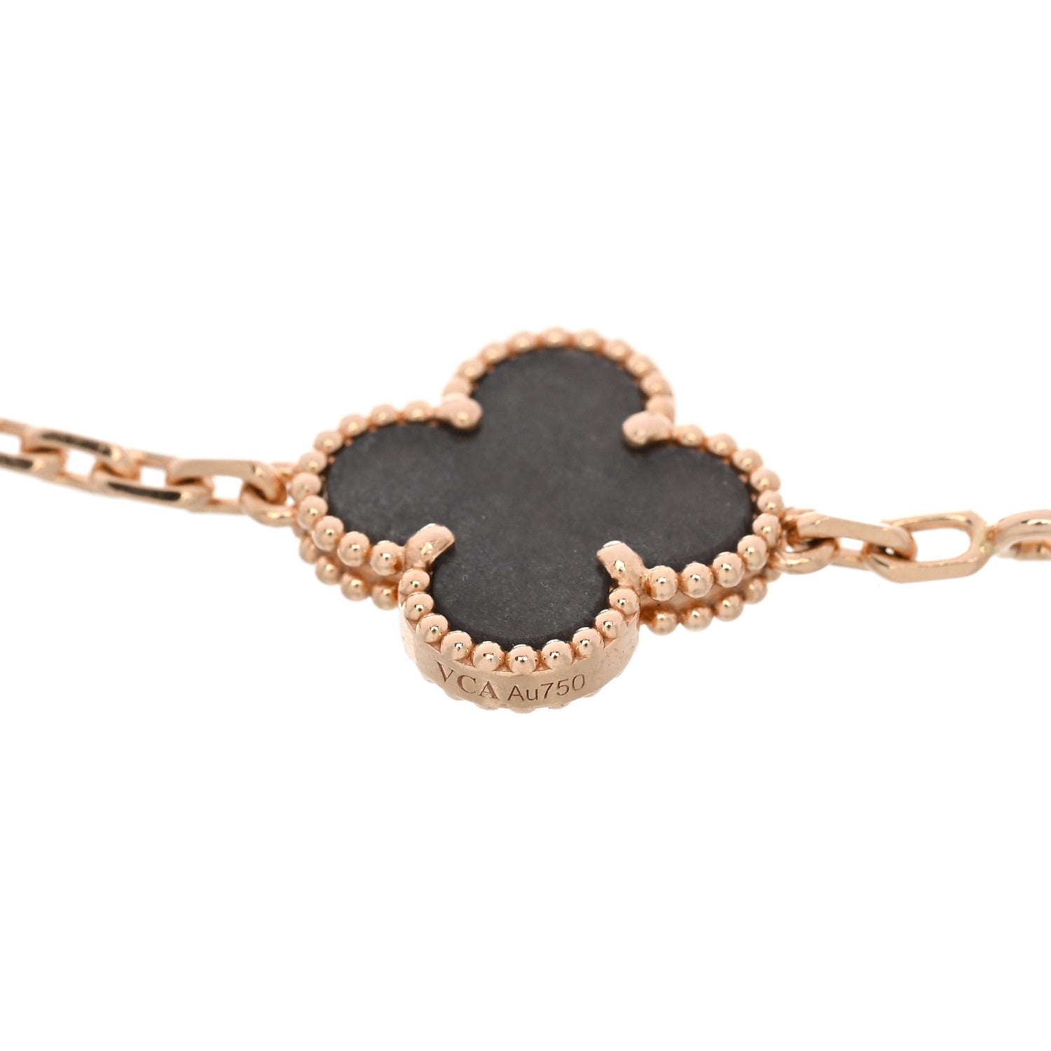 18K Rose Gold Silver Obsidian 5 Motifs Vintage Alhambra Bracelet — view 4