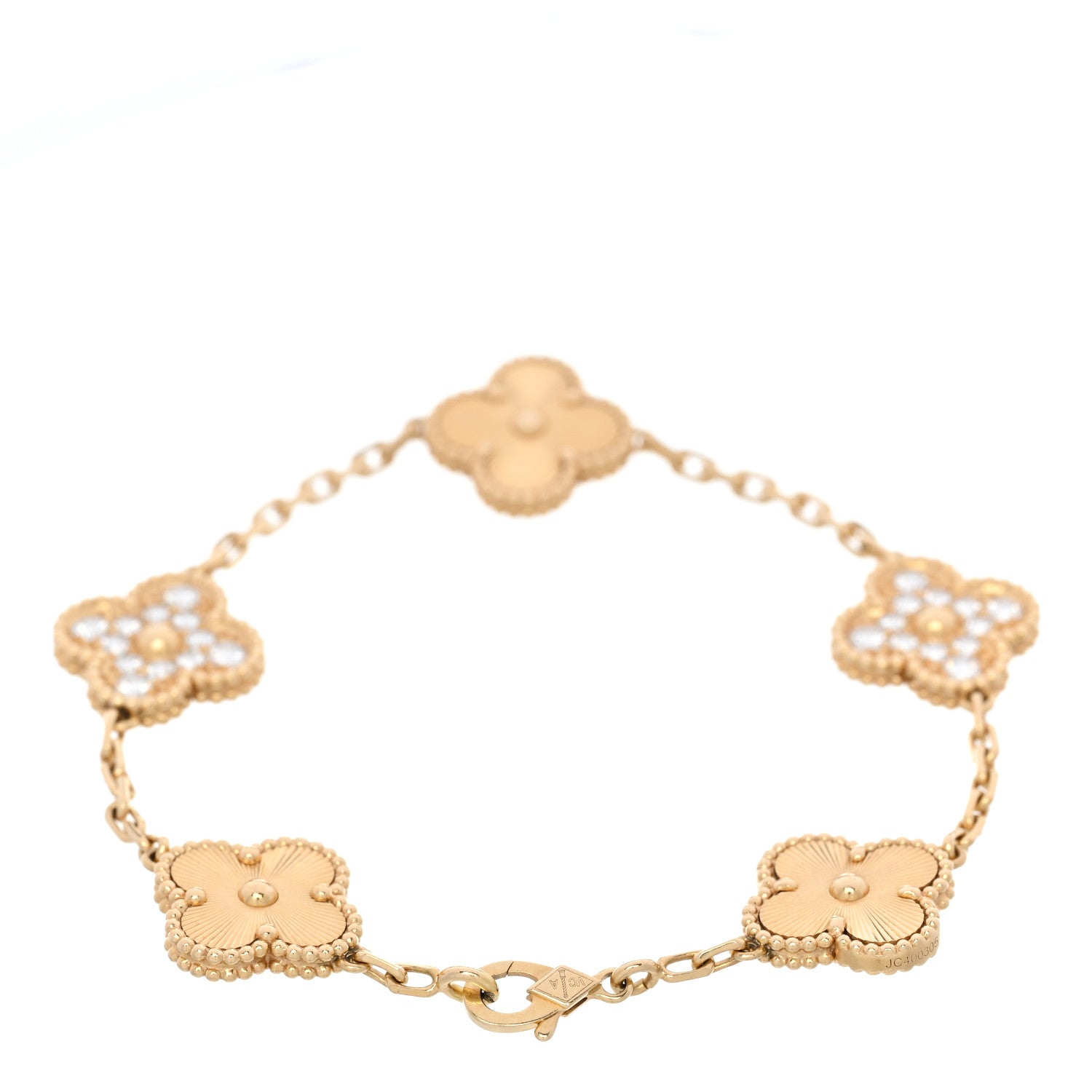 18K Yellow Gold Diamond 5 Motifs Guilloche Vintage Alhambra Bracelet — view 2