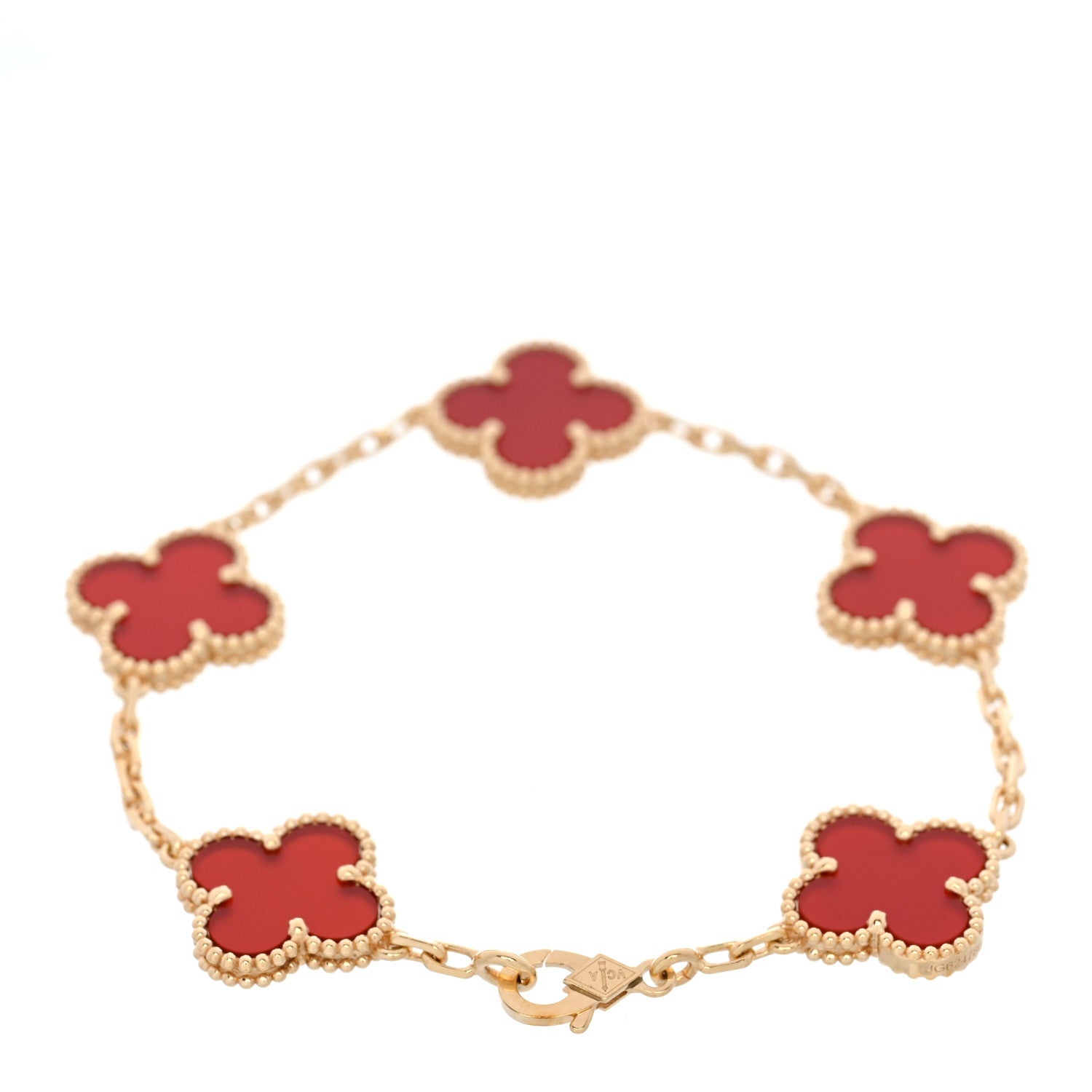 18K Yellow Gold Carnelian 5 Motifs Vintage Alhambra Bracelet — view 2