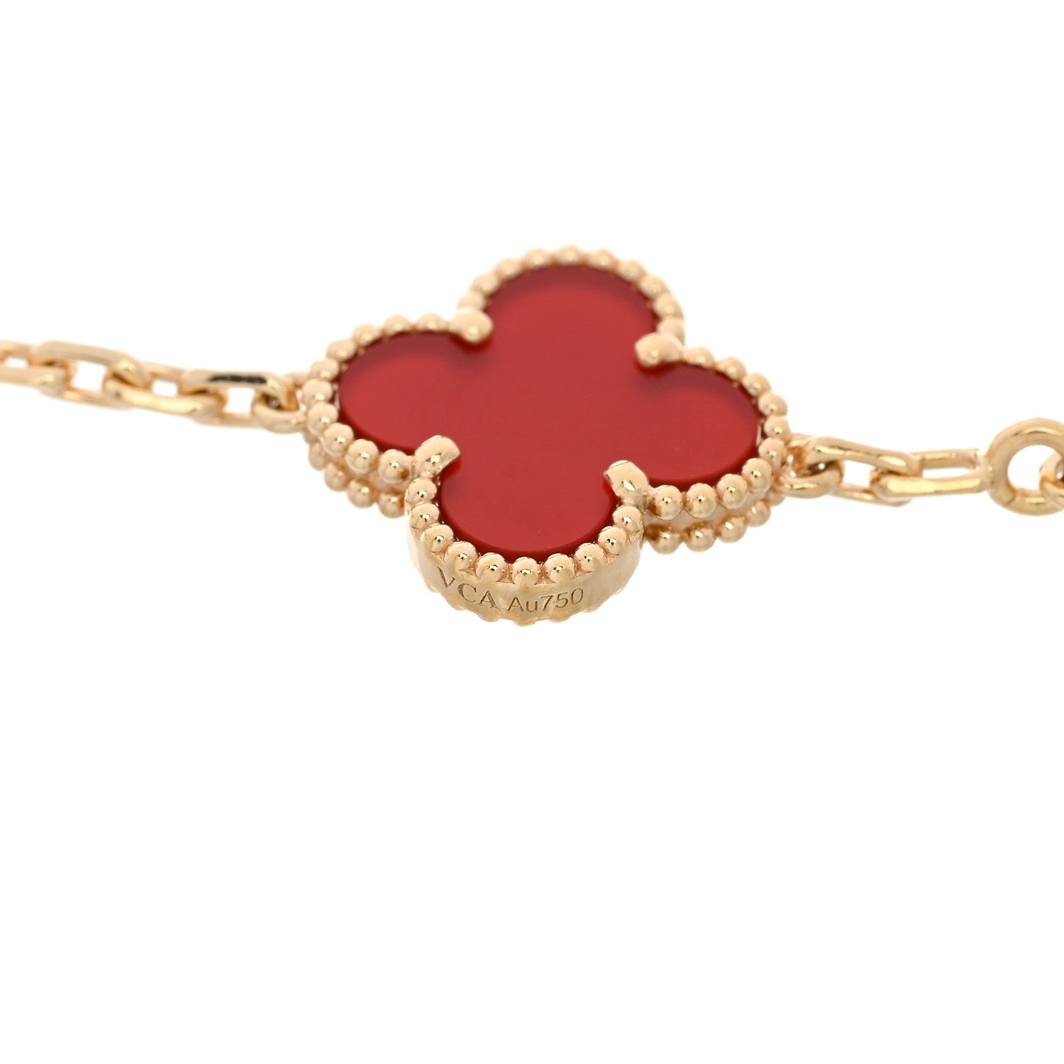 18K Yellow Gold Carnelian 5 Motifs Vintage Alhambra Bracelet — view 3
