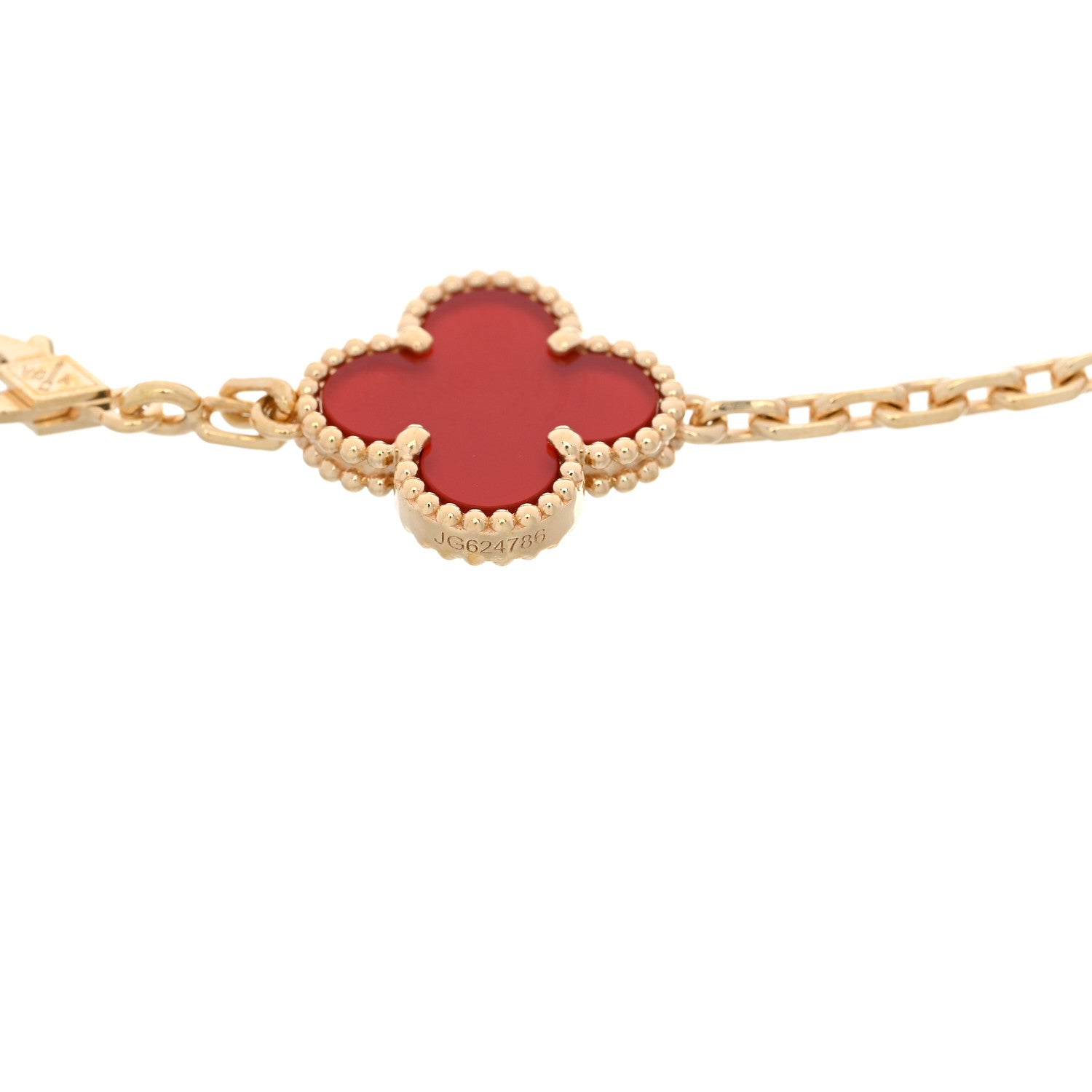 18K Yellow Gold Carnelian 5 Motifs Vintage Alhambra Bracelet — view 4