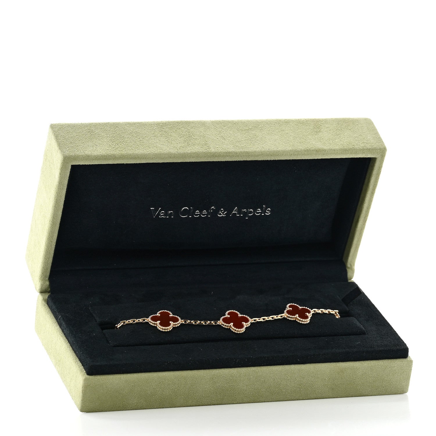 18K Yellow Gold Carnelian 5 Motifs Vintage Alhambra Bracelet — view 5