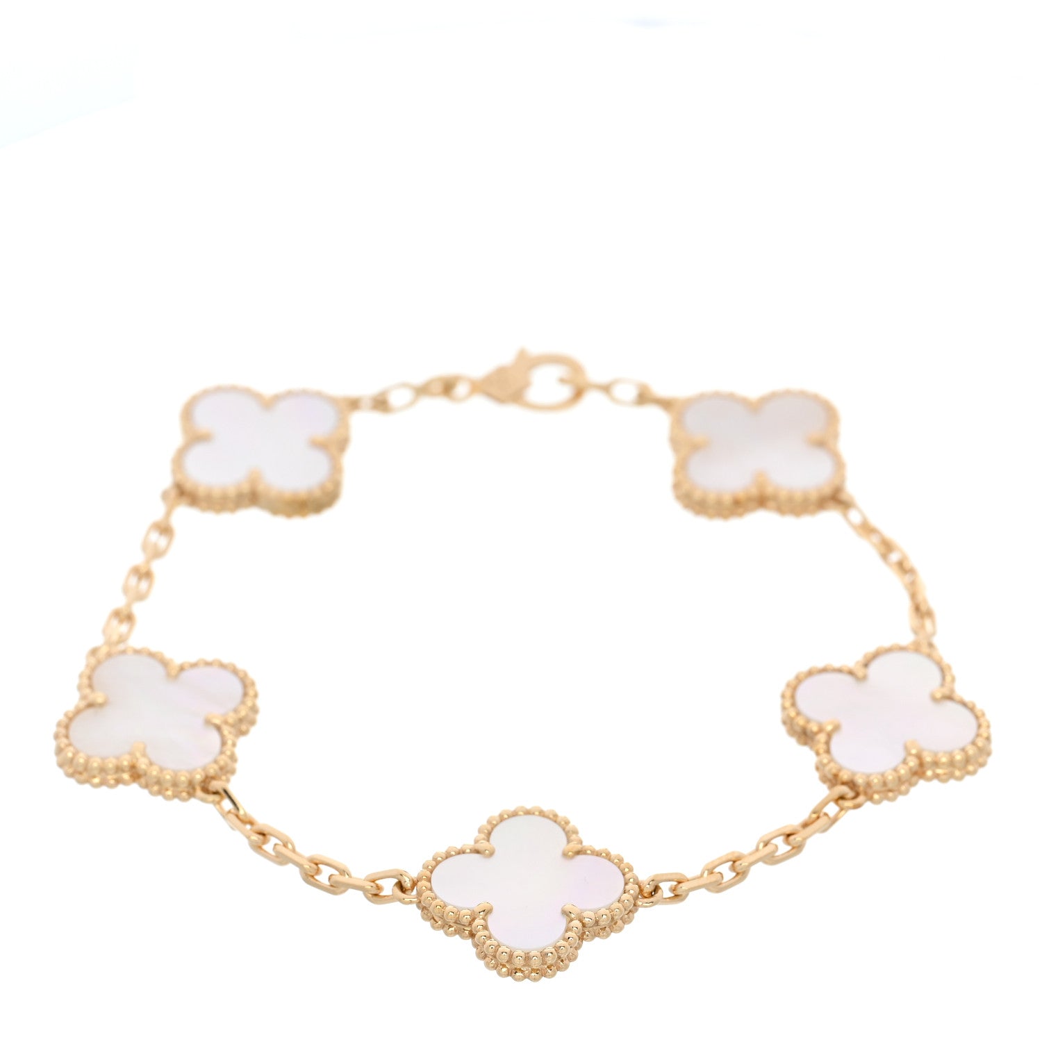 18K Yellow Gold Mother of Pearl 5 Motifs Vintage Alhambra Bracelet