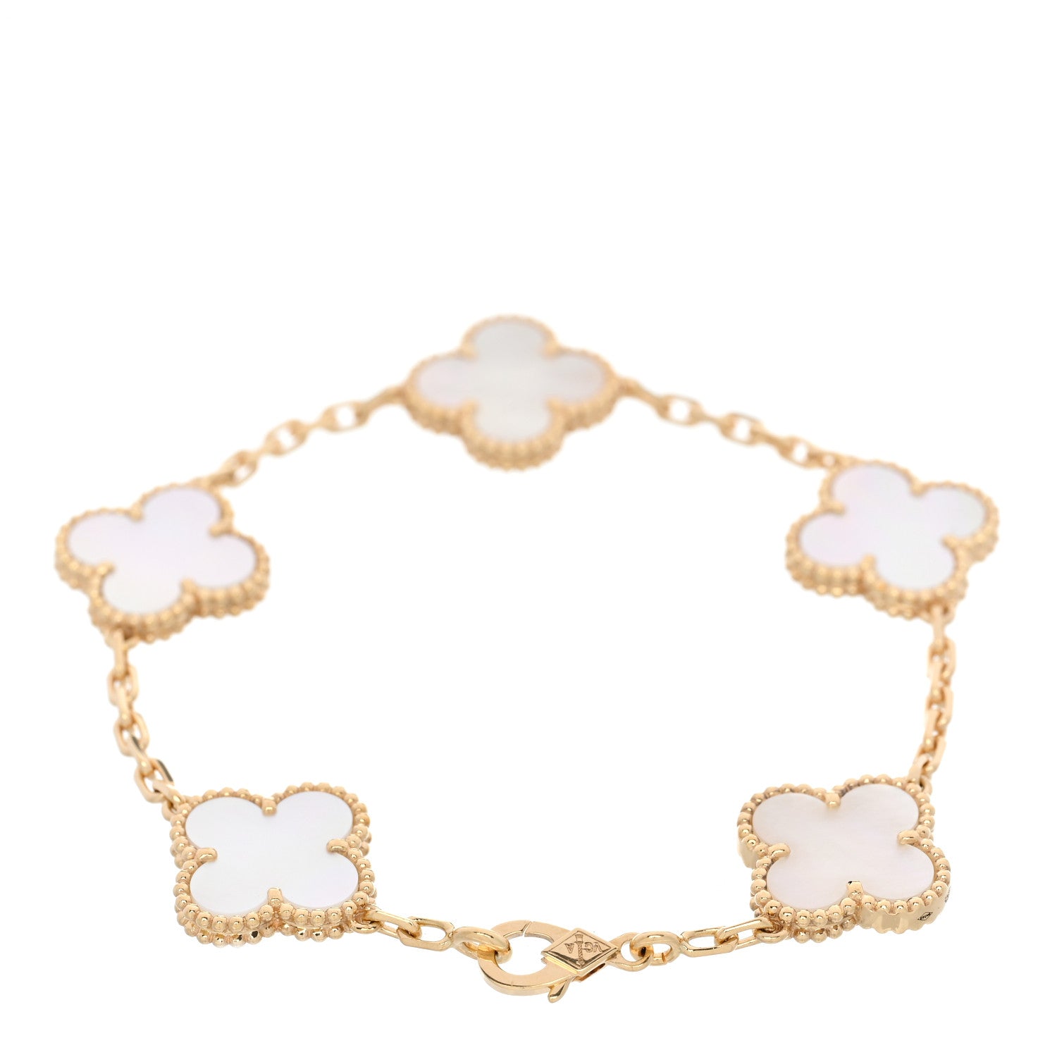 18K Yellow Gold Mother of Pearl 5 Motifs Vintage Alhambra Bracelet — view 2