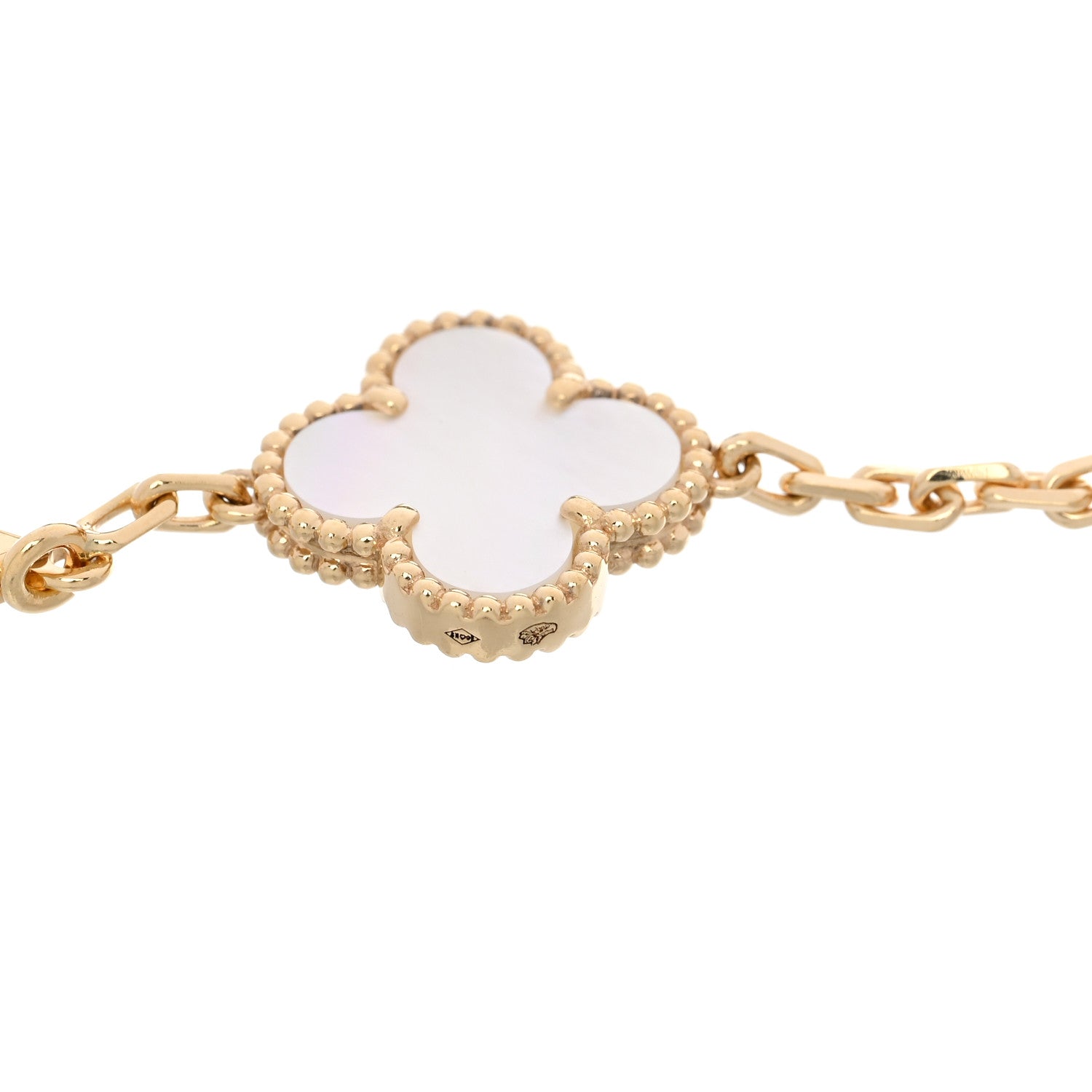 18K Yellow Gold Mother of Pearl 5 Motifs Vintage Alhambra Bracelet — view 3