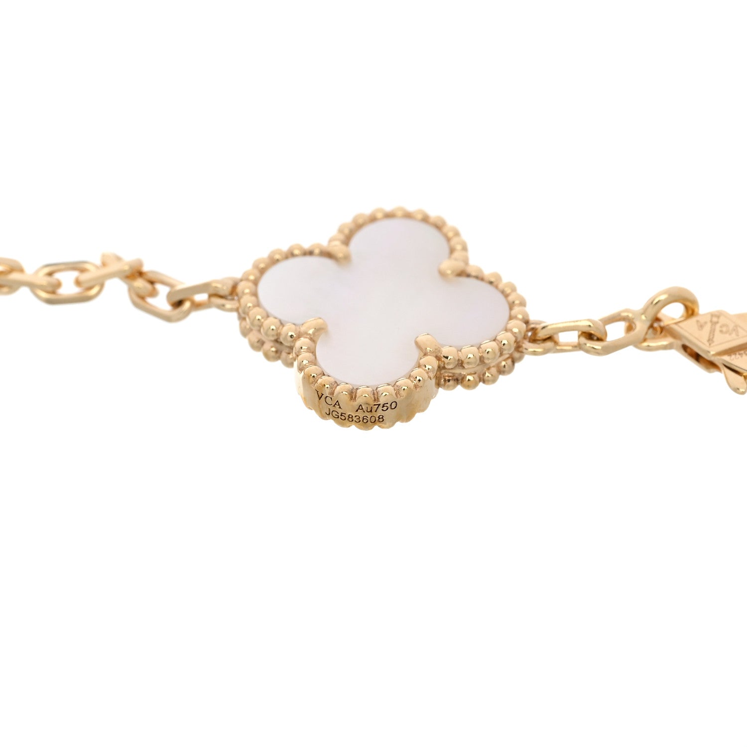 18K Yellow Gold Mother of Pearl 5 Motifs Vintage Alhambra Bracelet — view 4