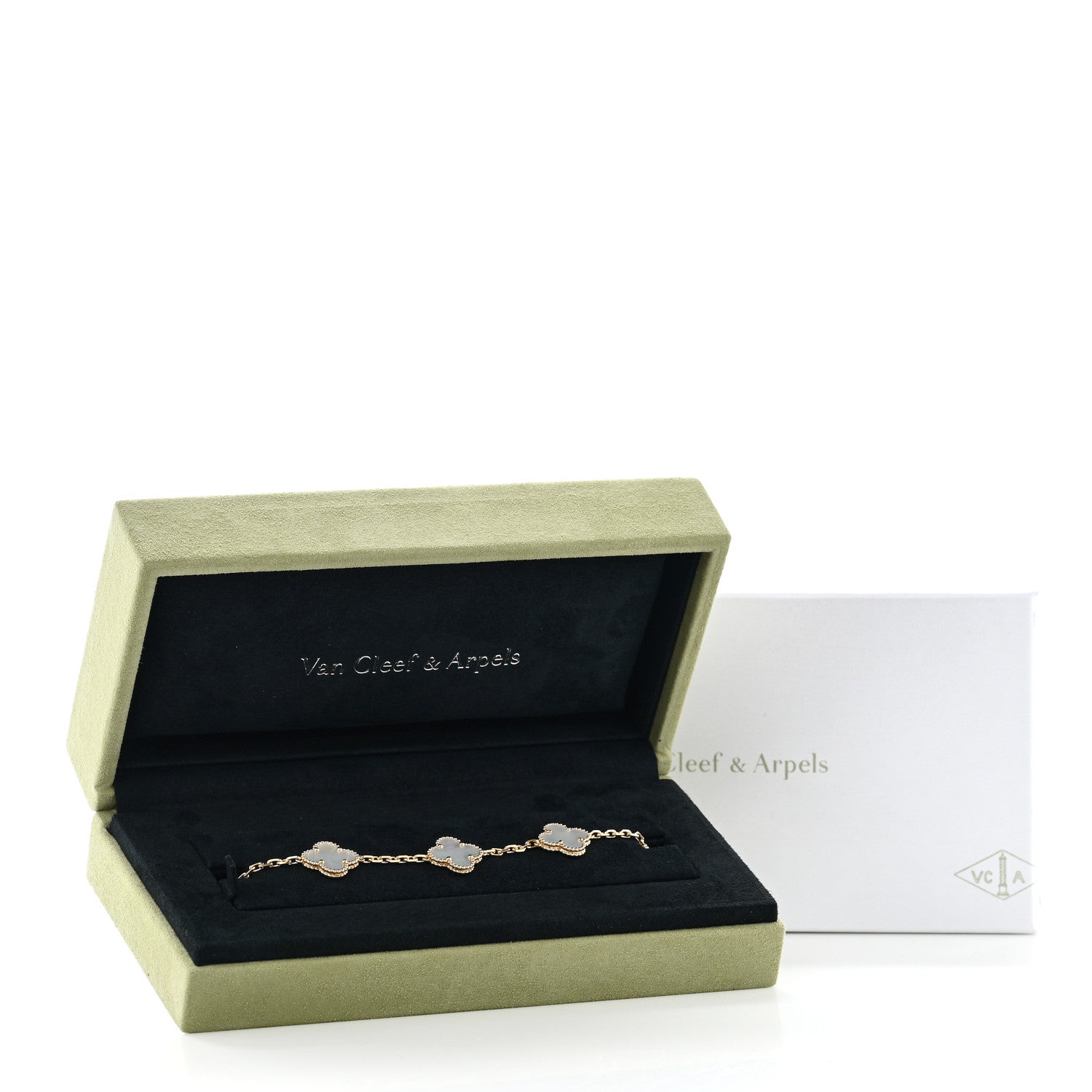 18K Yellow Gold Mother of Pearl 5 Motifs Vintage Alhambra Bracelet — view 5