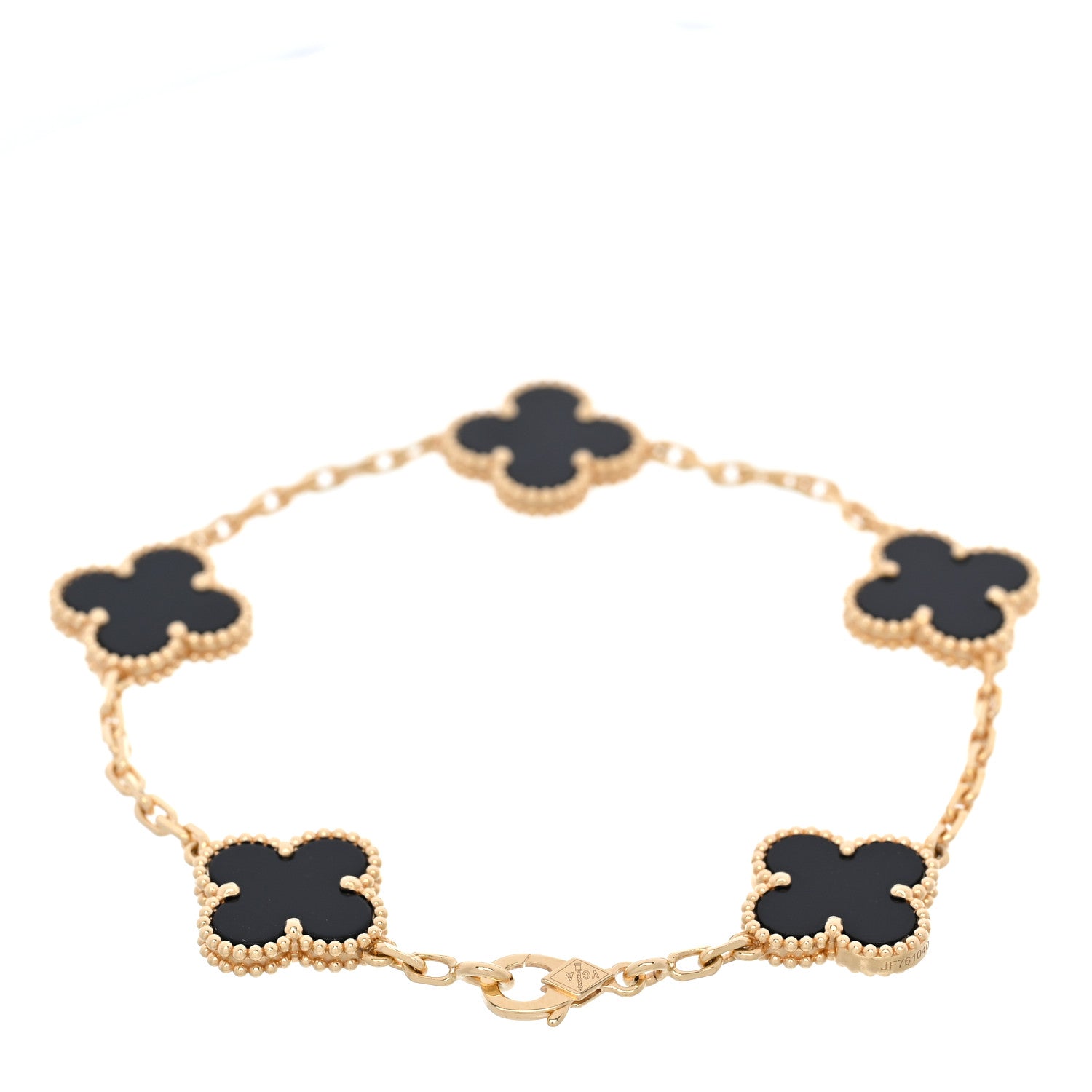 18K Yellow Gold Black Onyx 5 Motifs Vintage Alhambra Bracelet — view 2